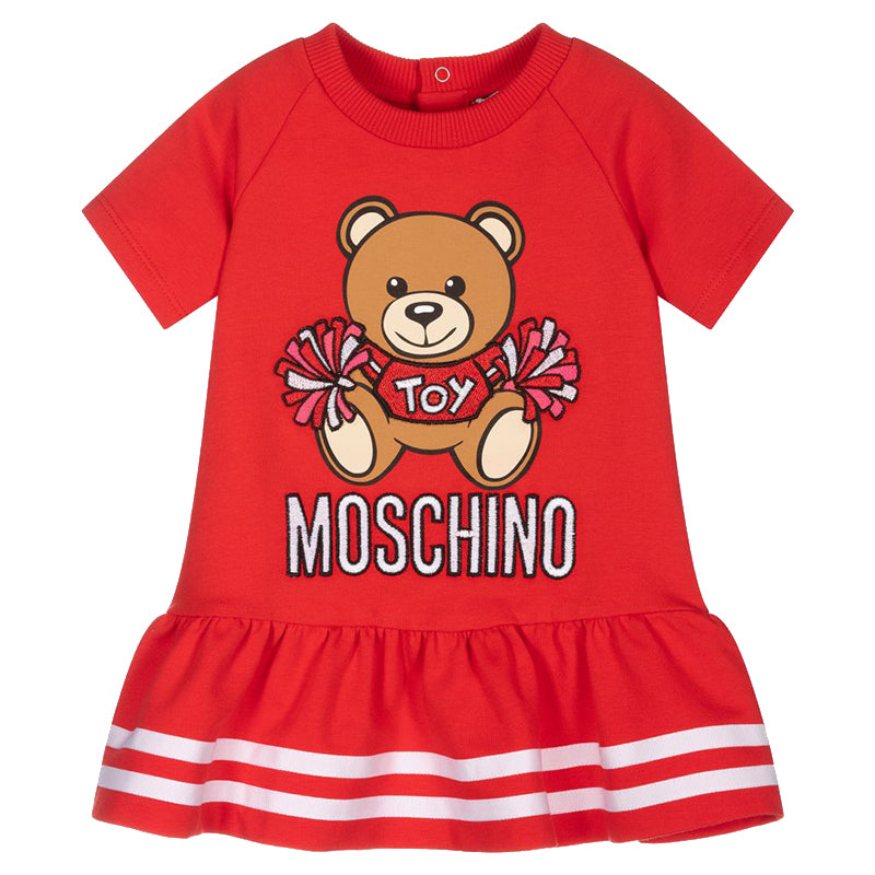 Girls Red Teddy Bear Logo Dress