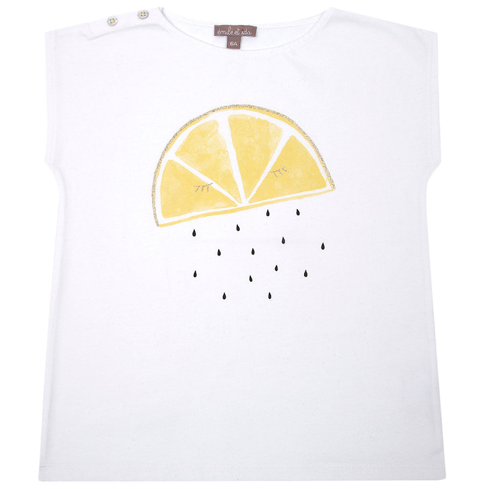 Girls White Cotton Top With Orange