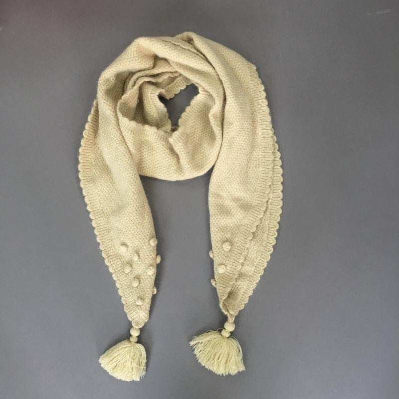 Girls Beige Scarf With Pink Tassel Trims - CÉMAROSE | Children's Fashion Store - 1