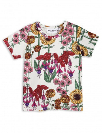 Girls White Garden Printed T-shirt
