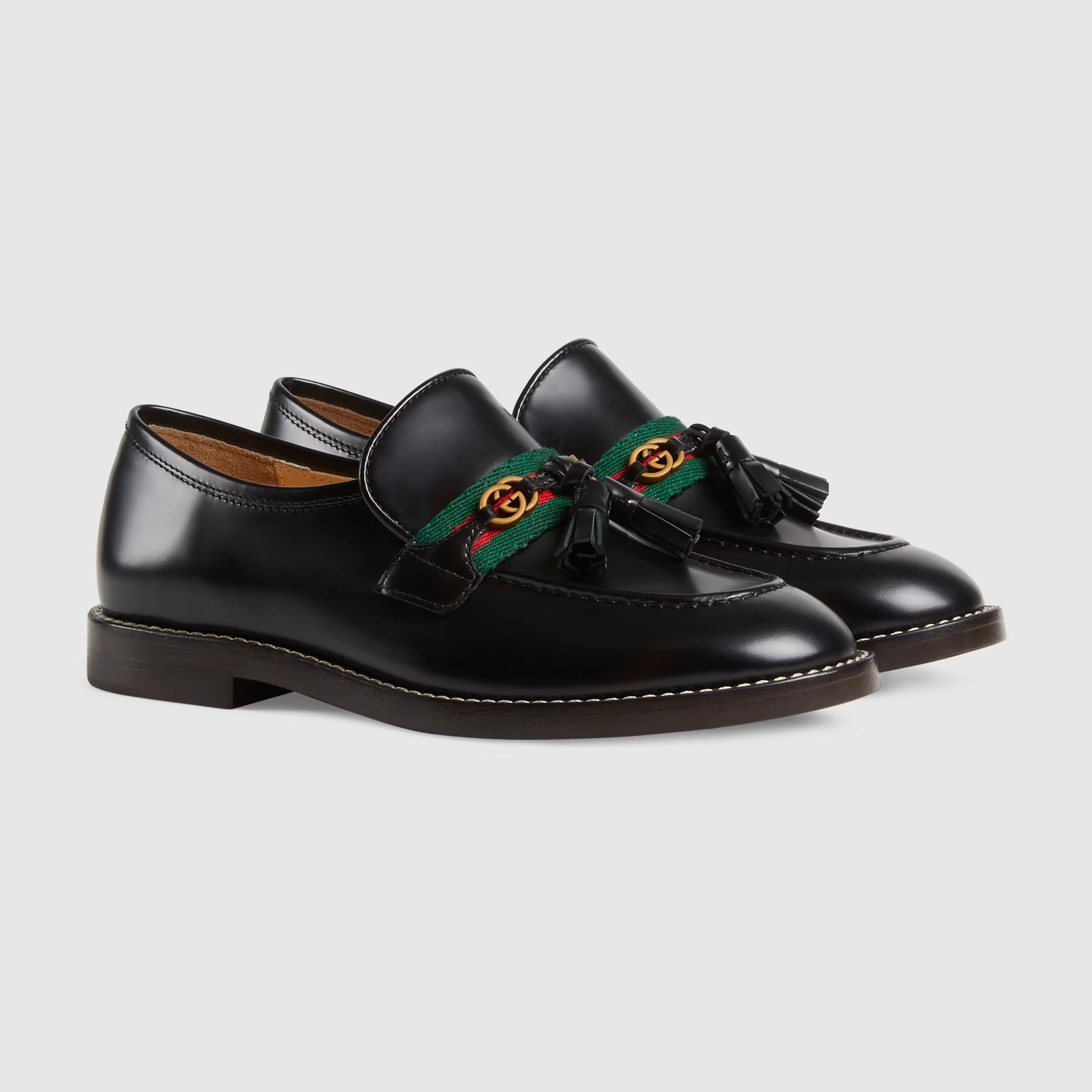 Girls Black GG Logo Leather Shoes