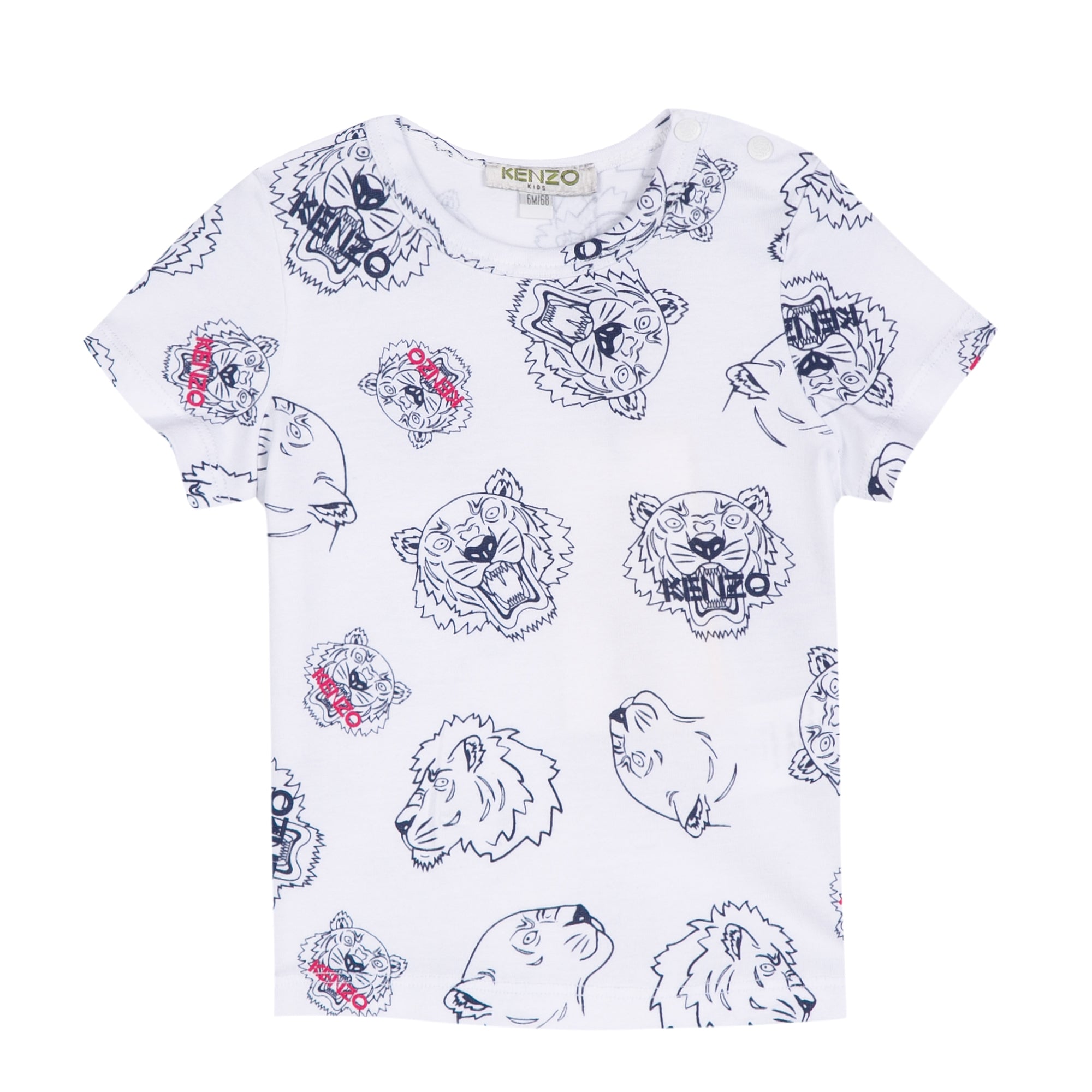 Baby Girls White Tiger Printed Cotton T-shirt