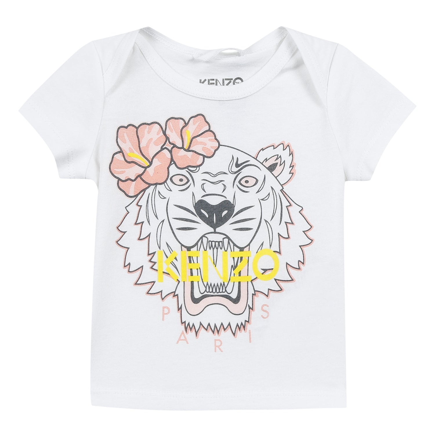 Girls White Printed Cotton T-shirt