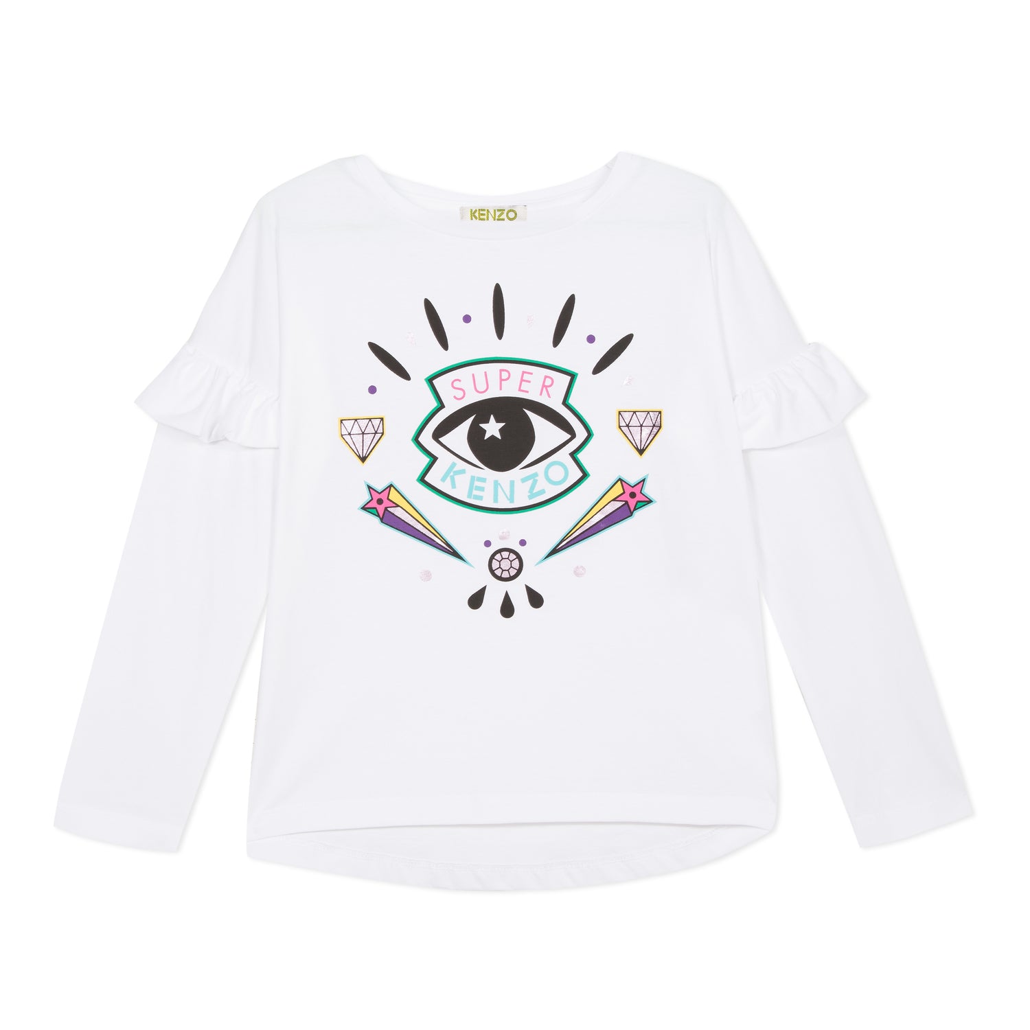 Girls White Eye Cotton Long Sleeves T-shirt