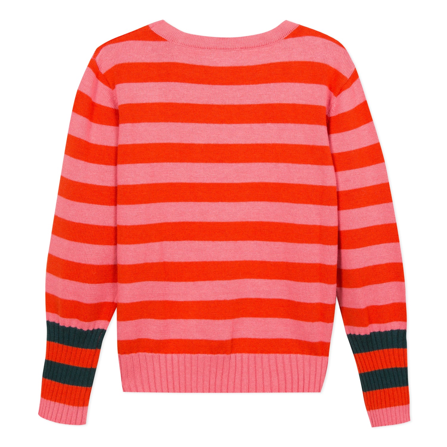 Girls Bright Pink Striped Cotton Sweater