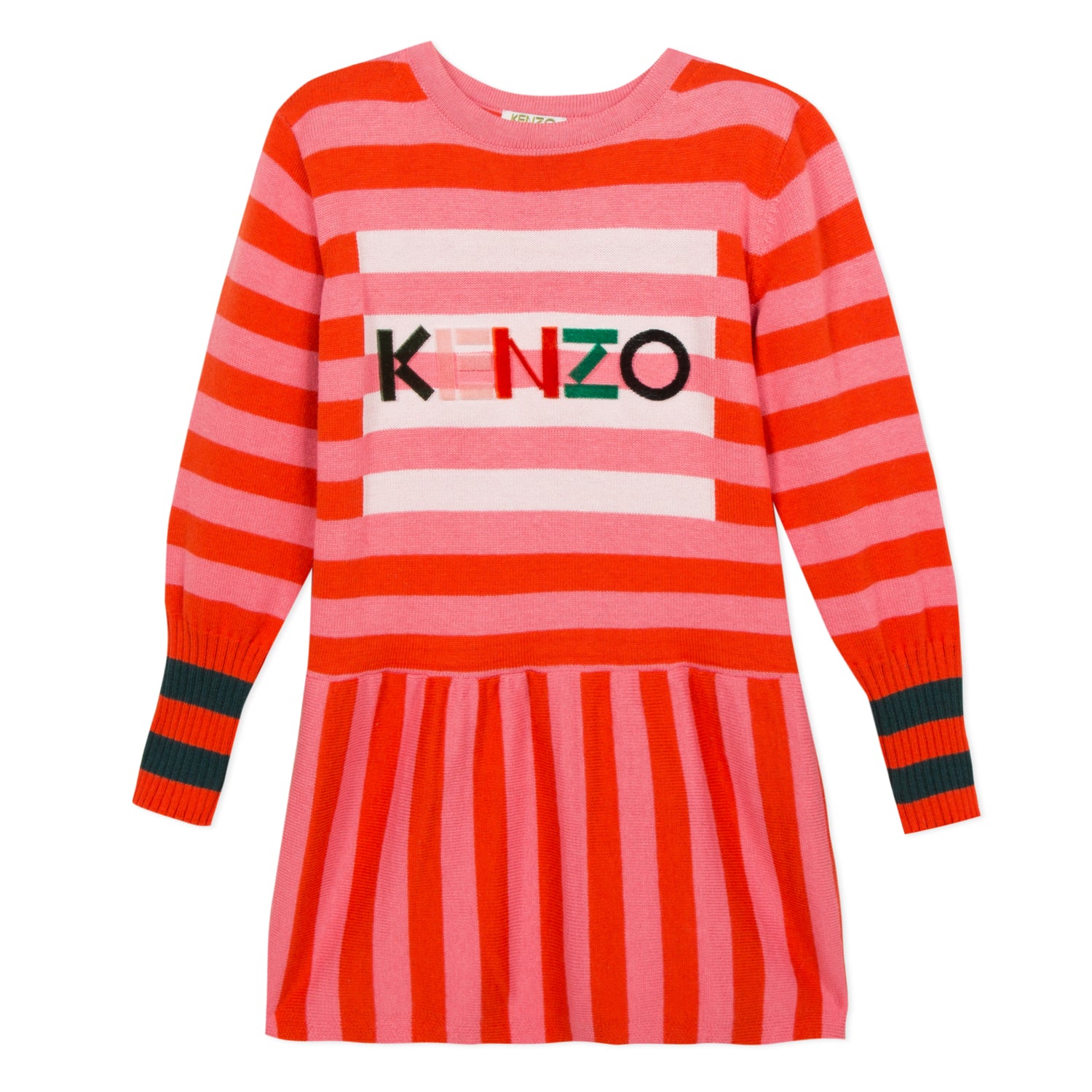 Girls Bright Pink Striped Cotton Dress