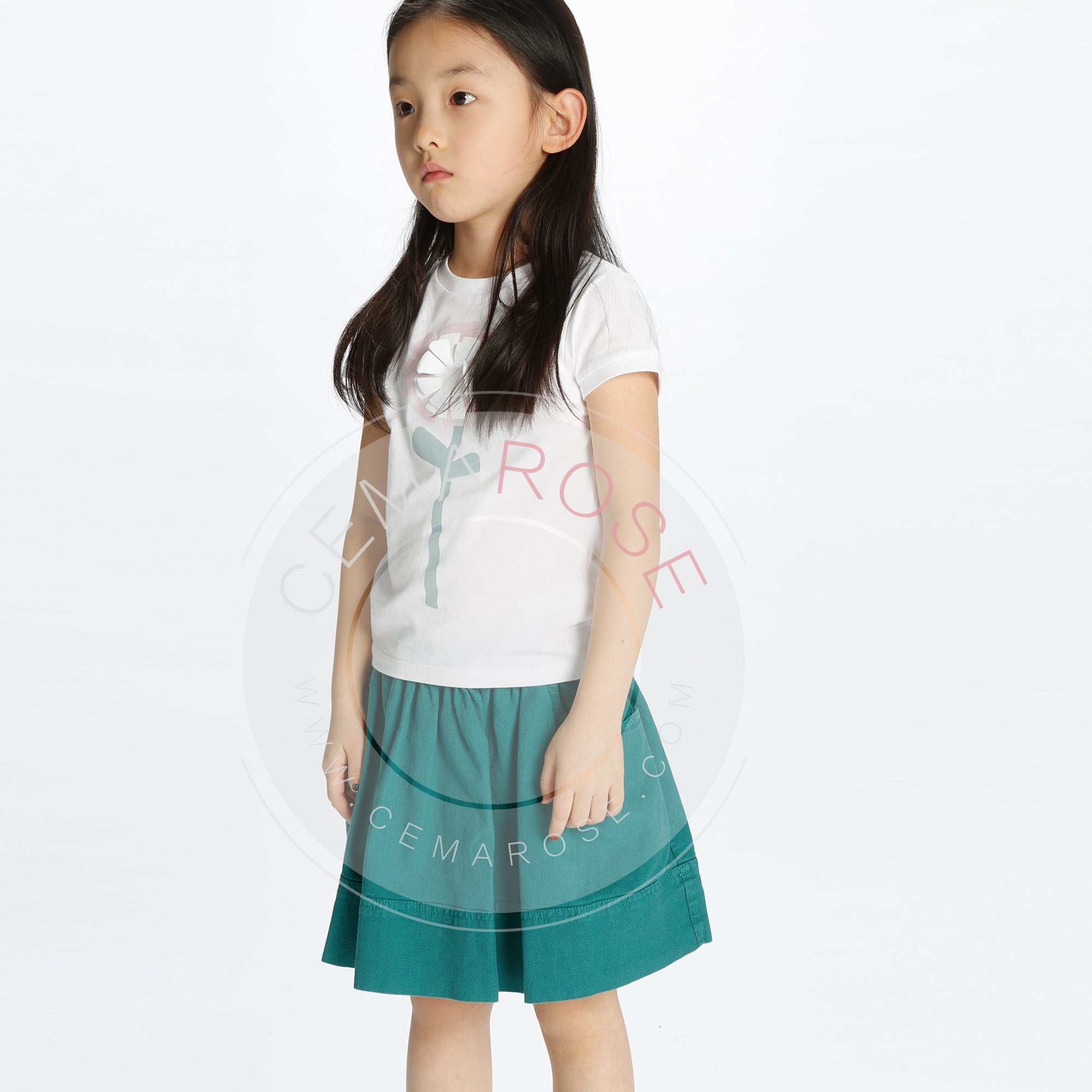 Girls White "Light Pink Flower" Cotton T-shirt