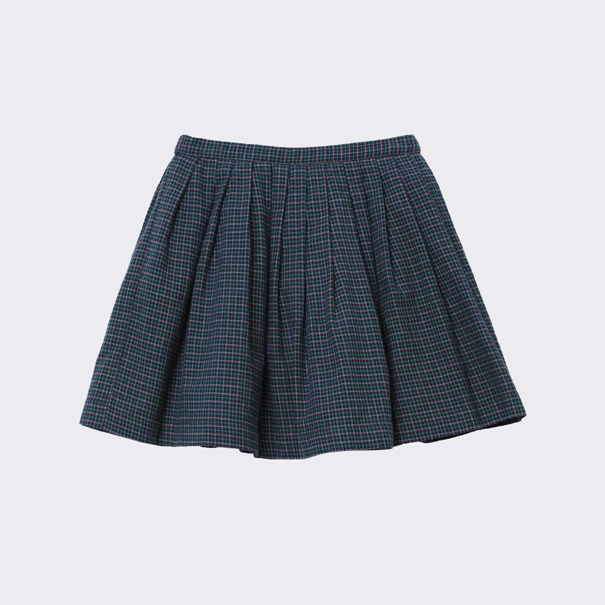 Girls Blue Check Cotton Skirt