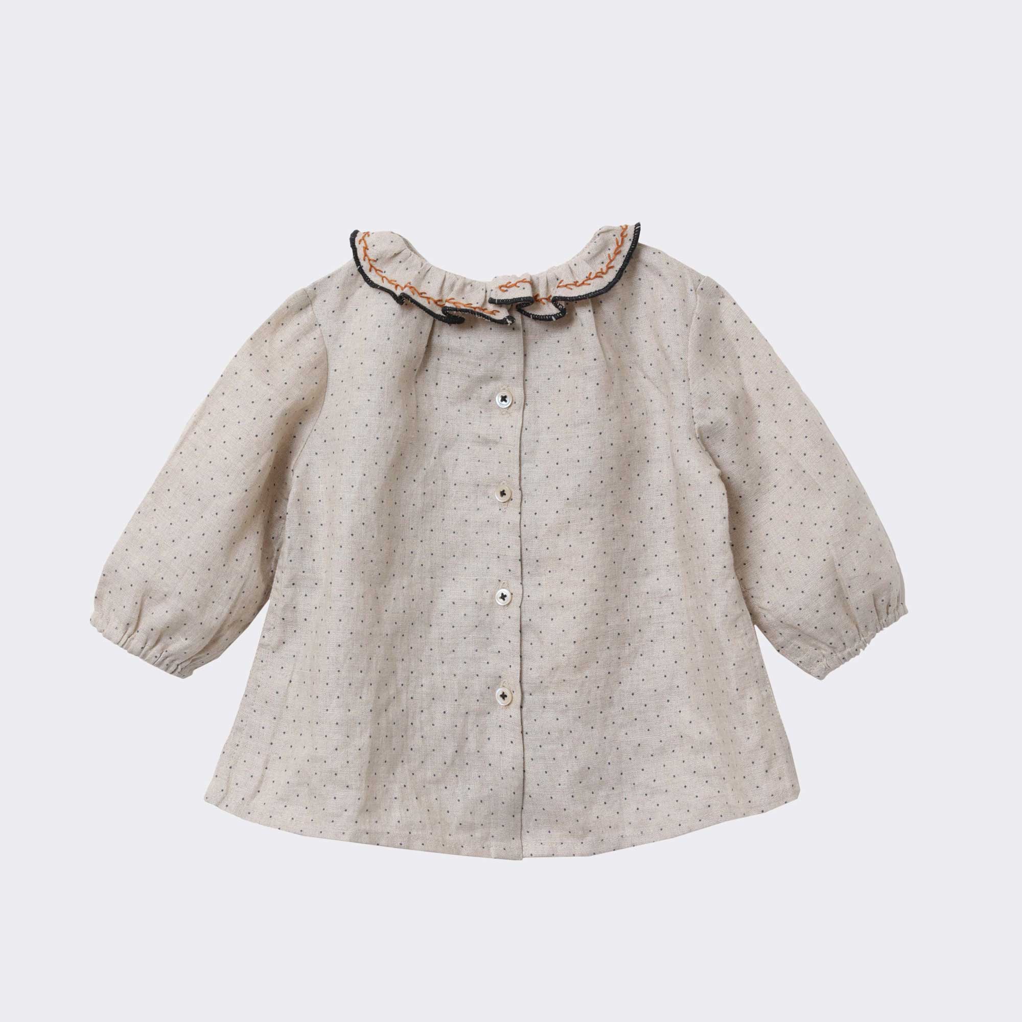 Baby Girls Cream Dots Linen Top
