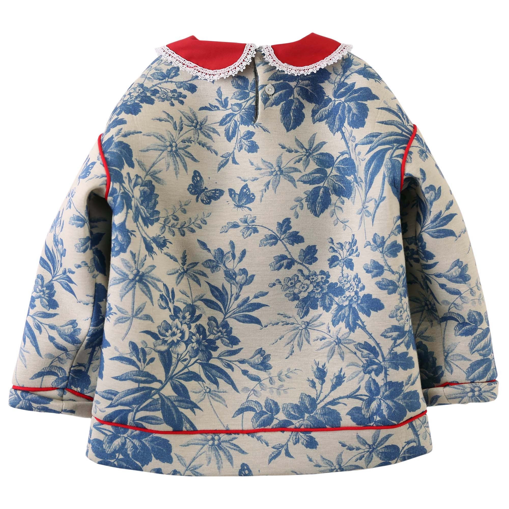 Baby Girls WhiteLace Collarr Sweatshirt With Blue Leaf Print Trims - CÉMAROSE | Children's Fashion Store - 2
