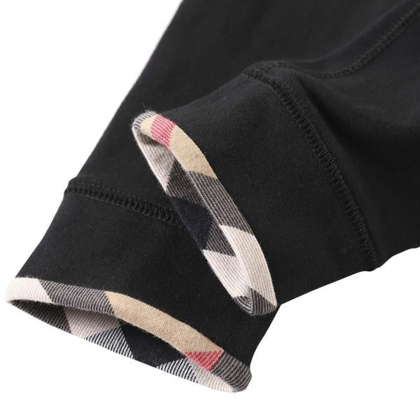 Baby Black Cotton Trouser With Check Cuffs