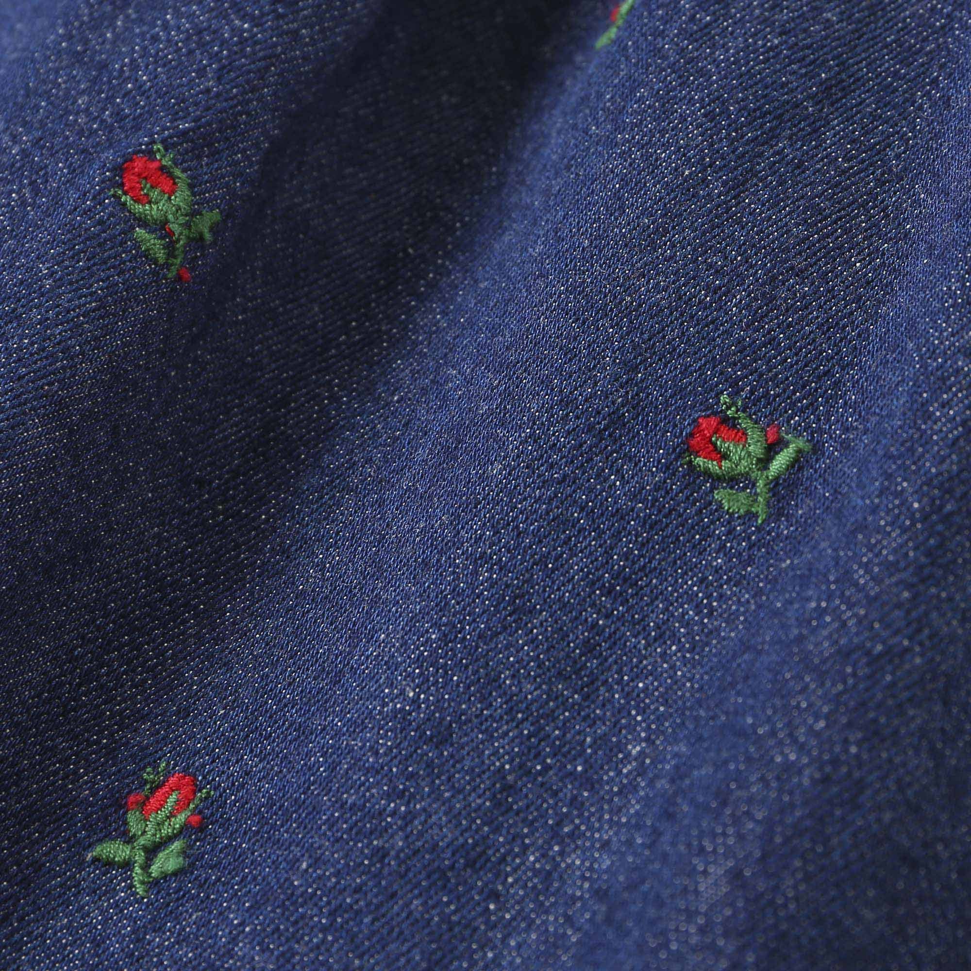 Baby Girls Blue Denim Dress With Red Embroidered Flower Trims - CÉMAROSE | Children's Fashion Store - 4