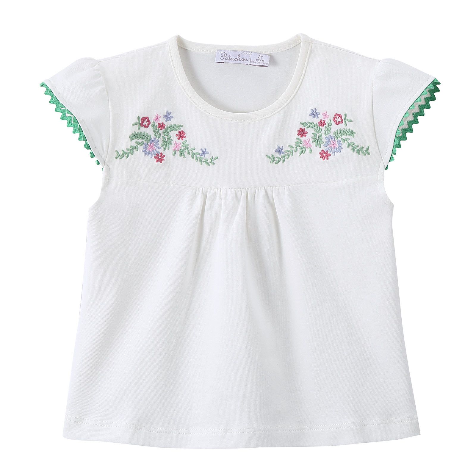 Girls White Embroidered Floral Trims Blouse - CÉMAROSE | Children's Fashion Store - 1