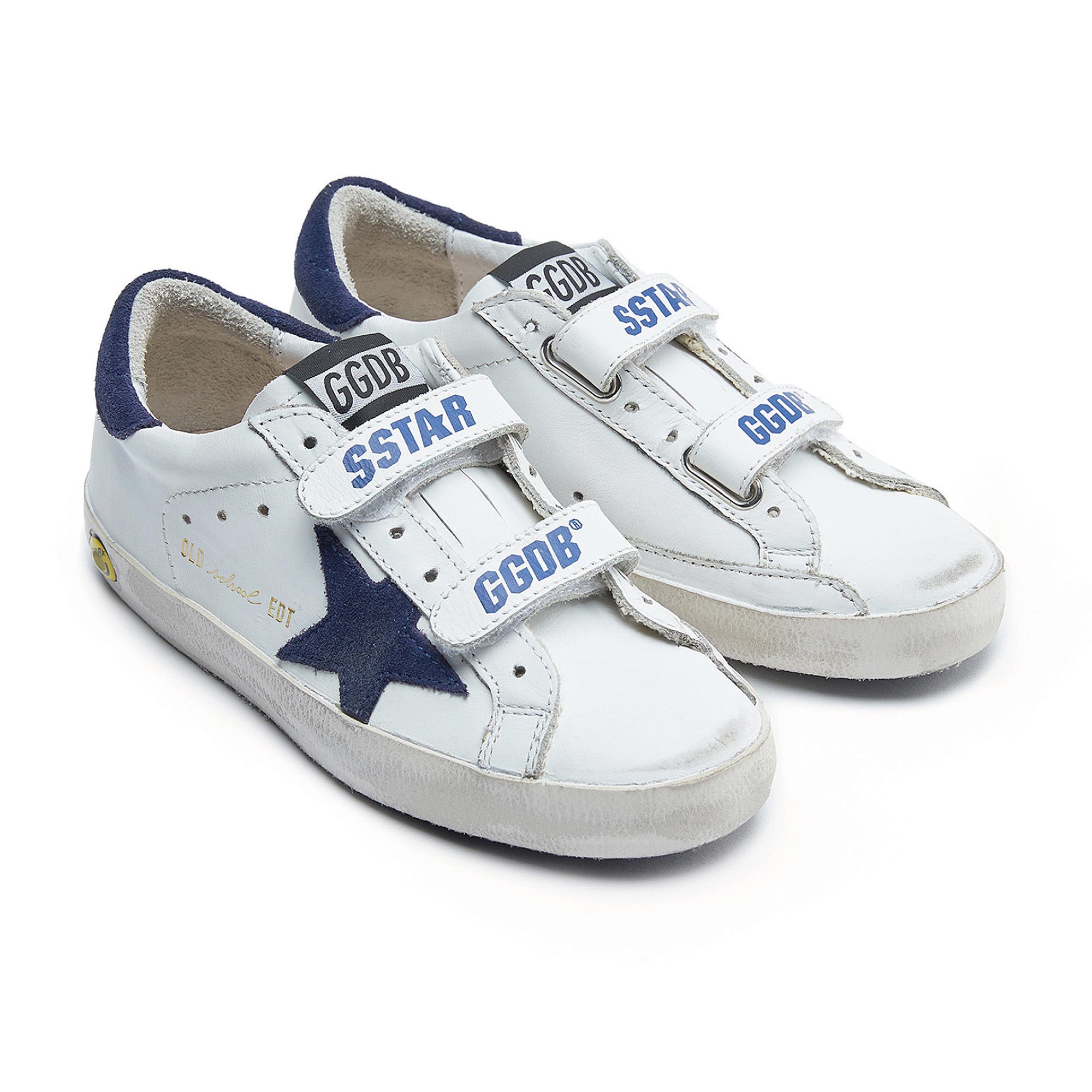 Boys & Girls White & Blue Star Leather Shoes