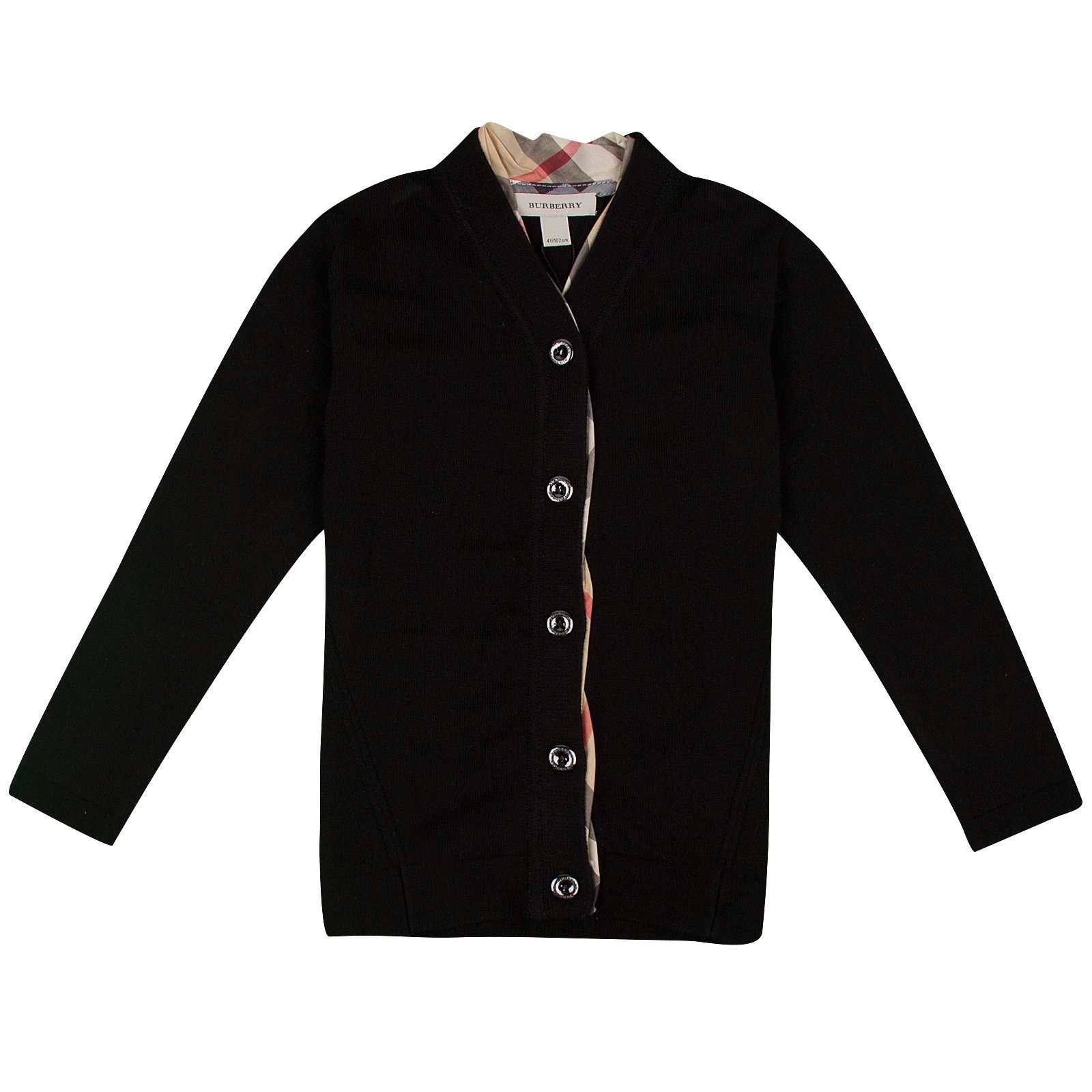 Girls Black Cardigan With Check Turn Up Cuffs - CÉMAROSE | Children's Fashion Store - 1