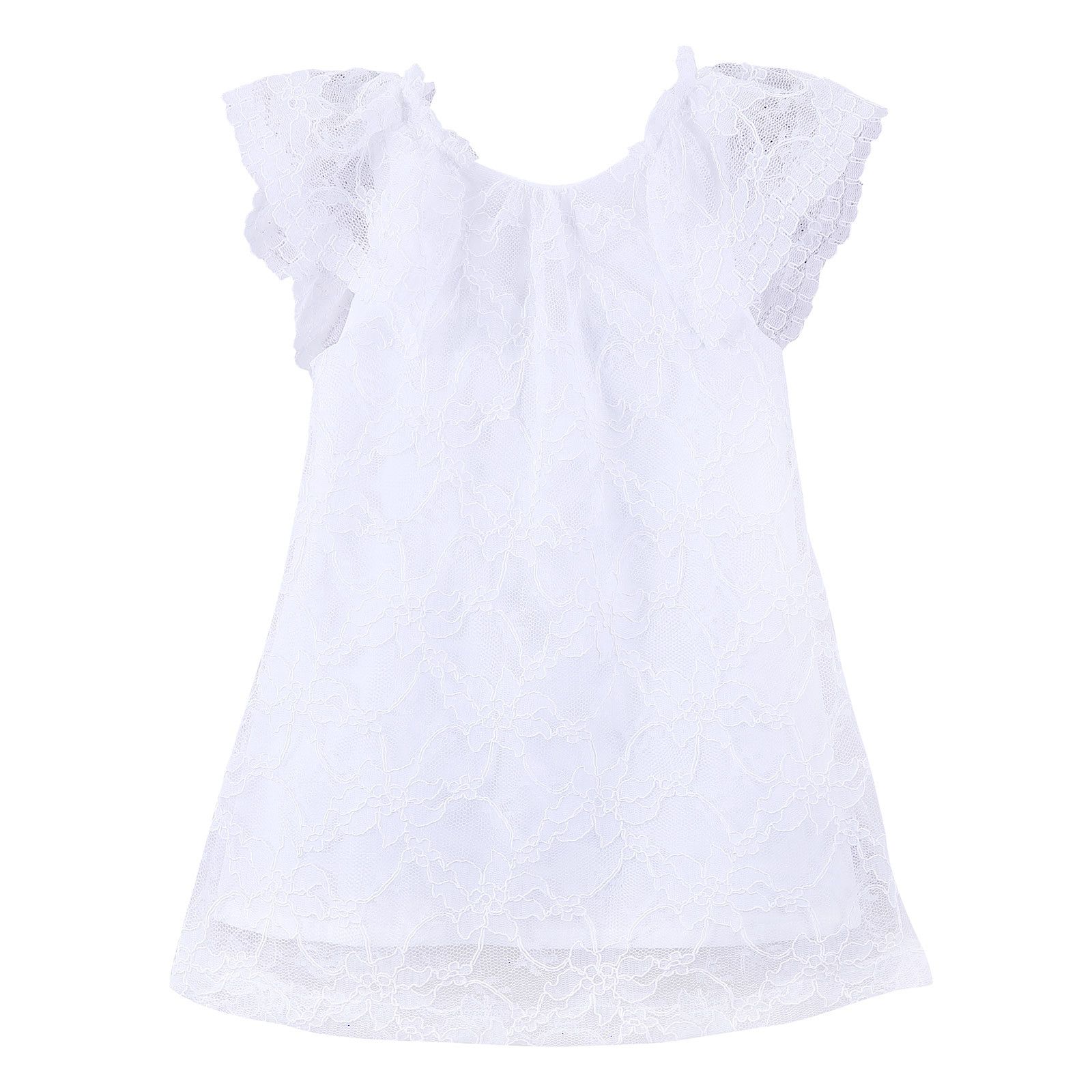 Girls White Lace Dress With Frilly Cuffs - CÉMAROSE | Children's Fashion Store - 1