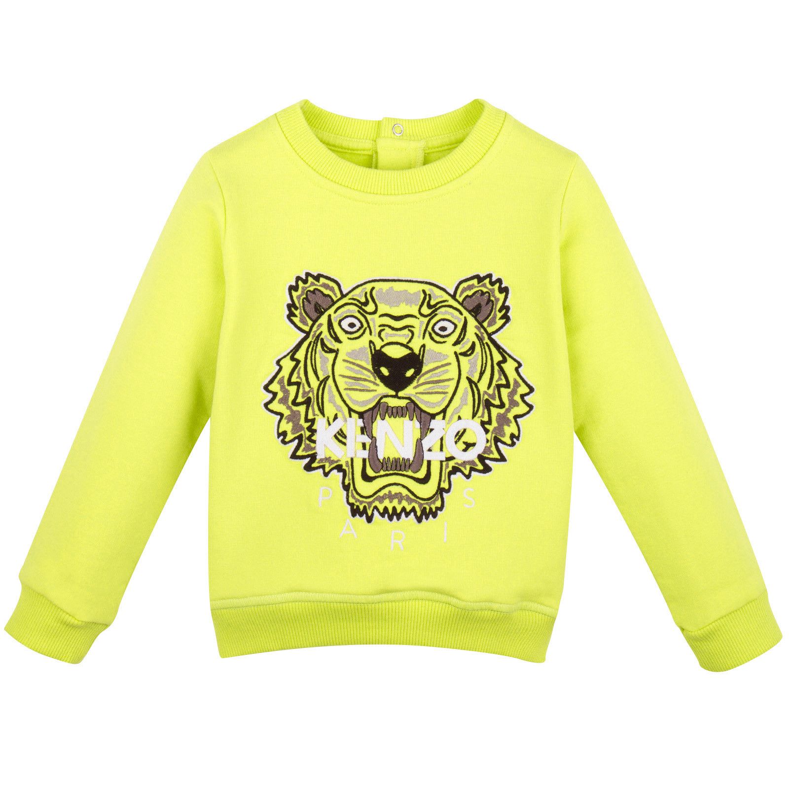 Baby Lime Green Tiger Embroidered Sweatshirt With Buttons - CÉMAROSE | Children's Fashion Store
