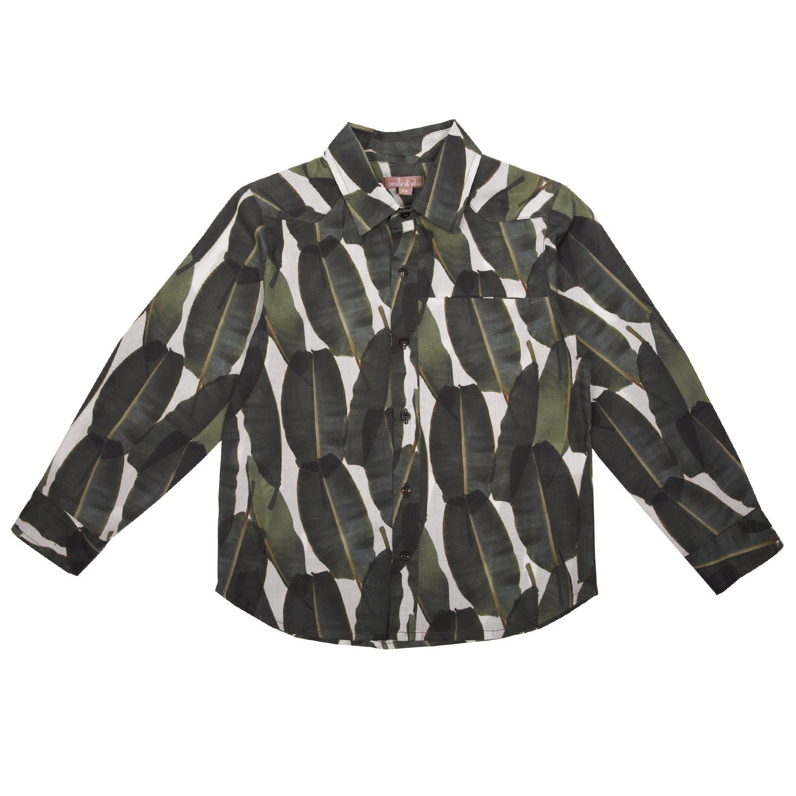 Boys Green Leaf Printed Cotton Shirt - CÉMAROSE | Children's Fashion Store