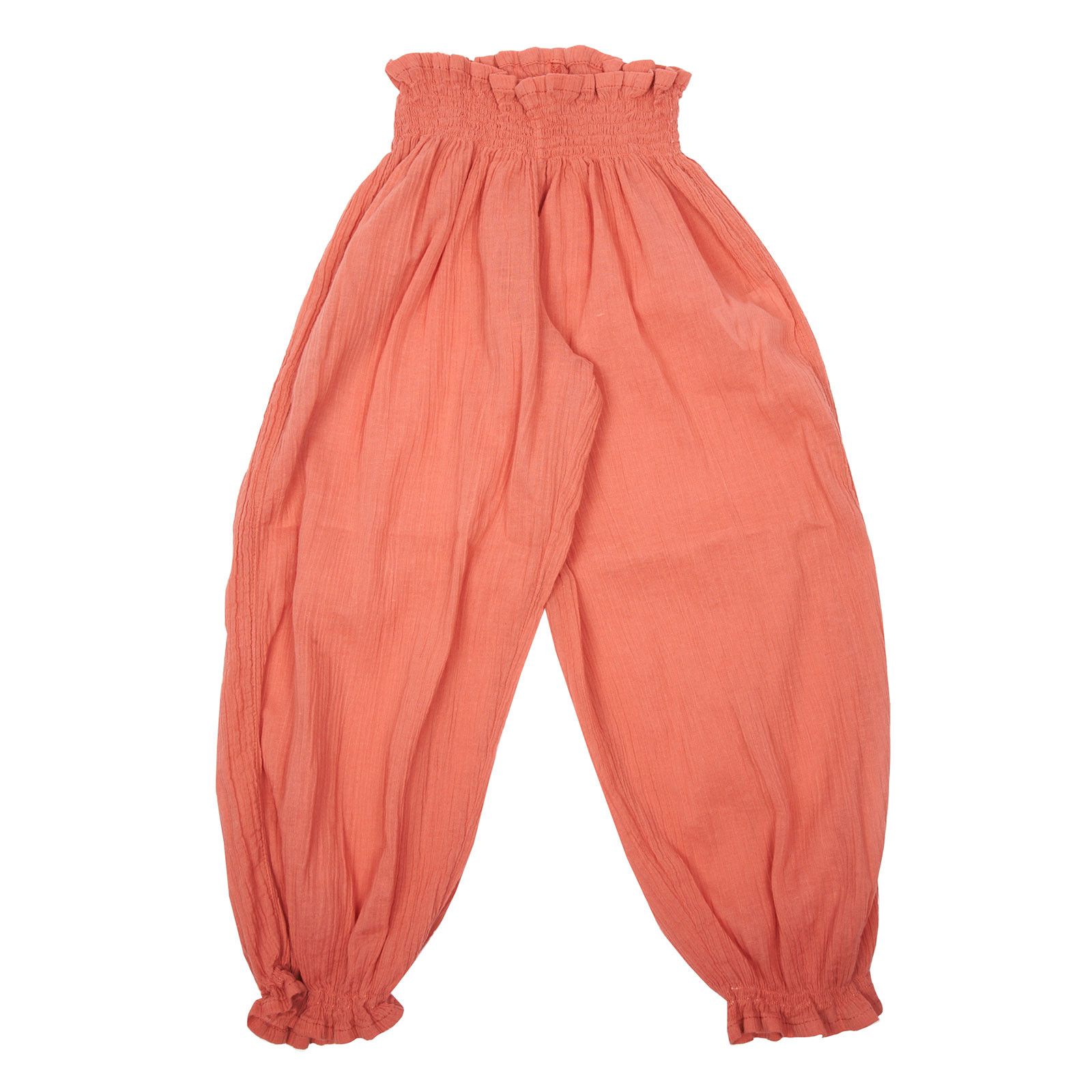 Girls Red Cotton Waist Trousers With Frilly Cuffs - CÉMAROSE | Children's Fashion Store