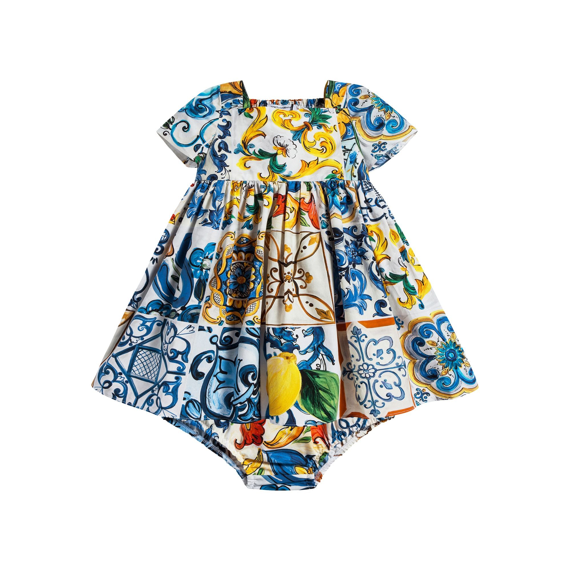 Baby Girls Blue Flowers Cotton Dress