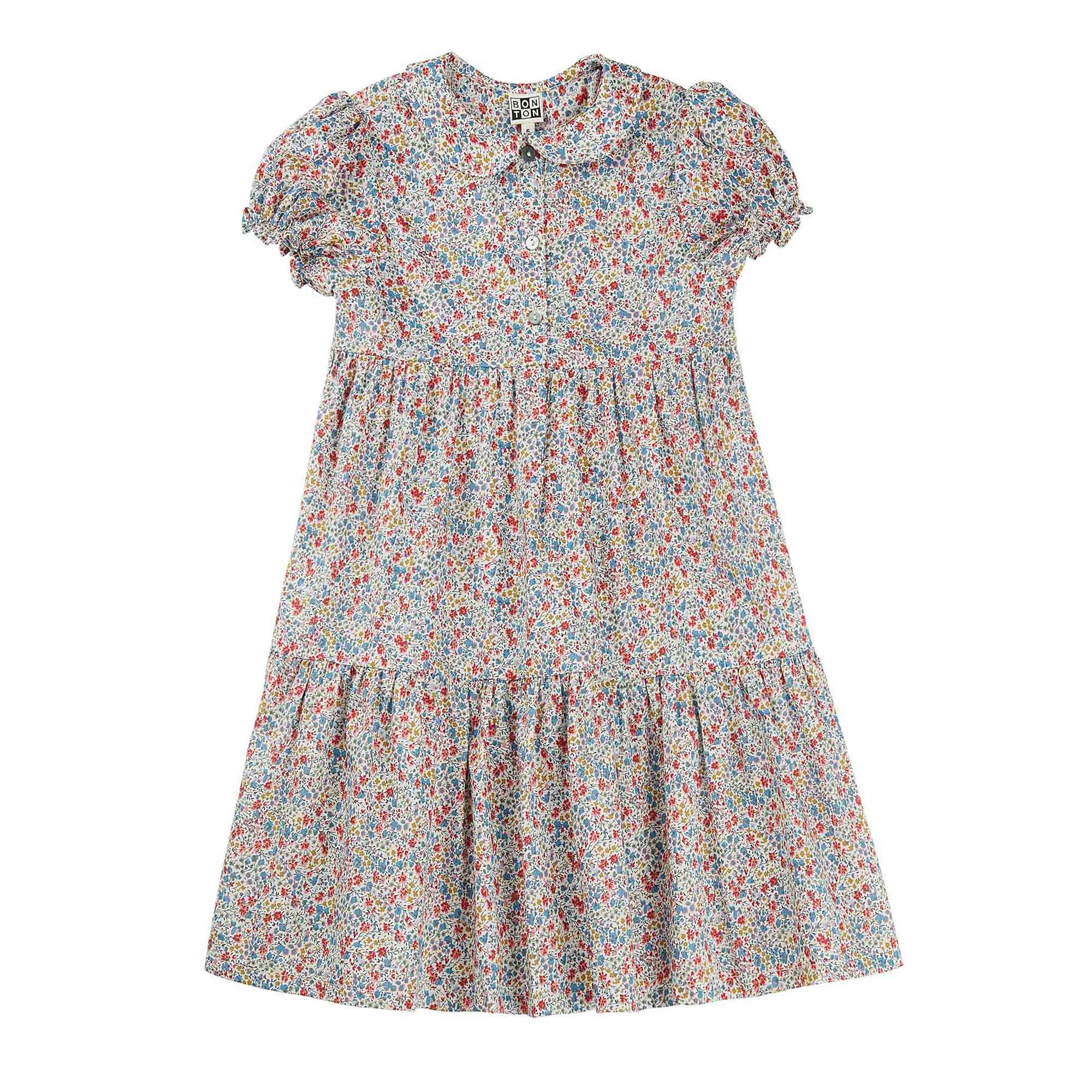 Girls Blue & Red Cotton Dress