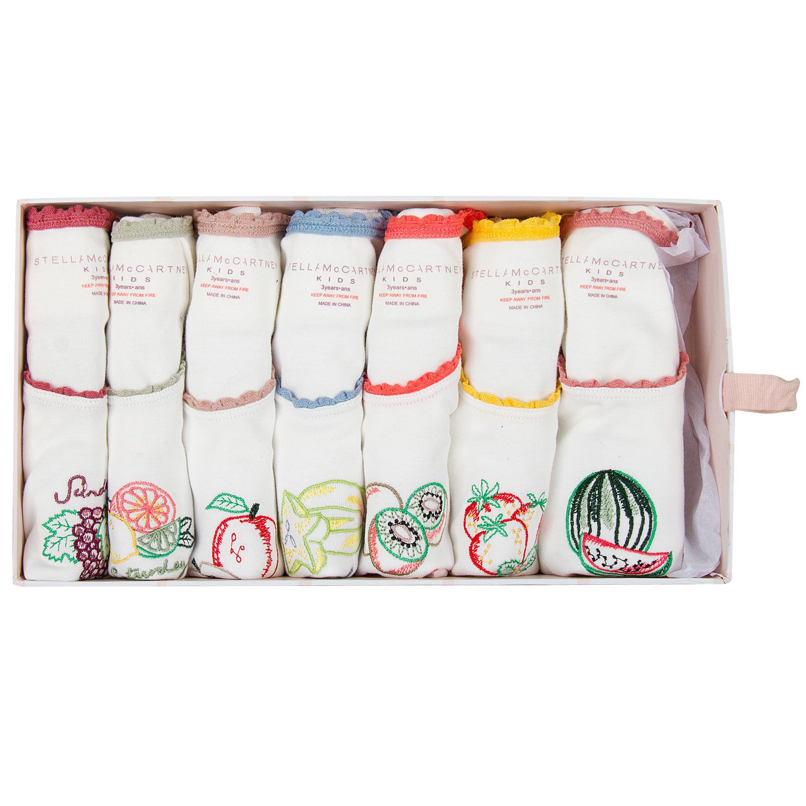 Clementina Girls 7 Pack White Organic Cotton Vests Gift Set With Fruit Print - CÉMAROSE | Children's Fashion Store - 1