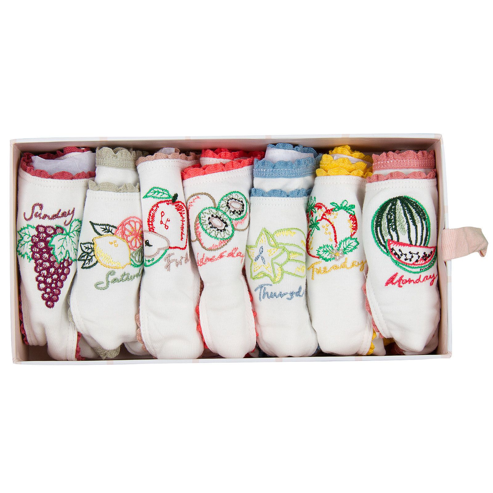Peonie Girls 7 Pack White Organic Cotton Knickers Gift Set With Fruit Print - CÉMAROSE | Children's Fashion Store - 1