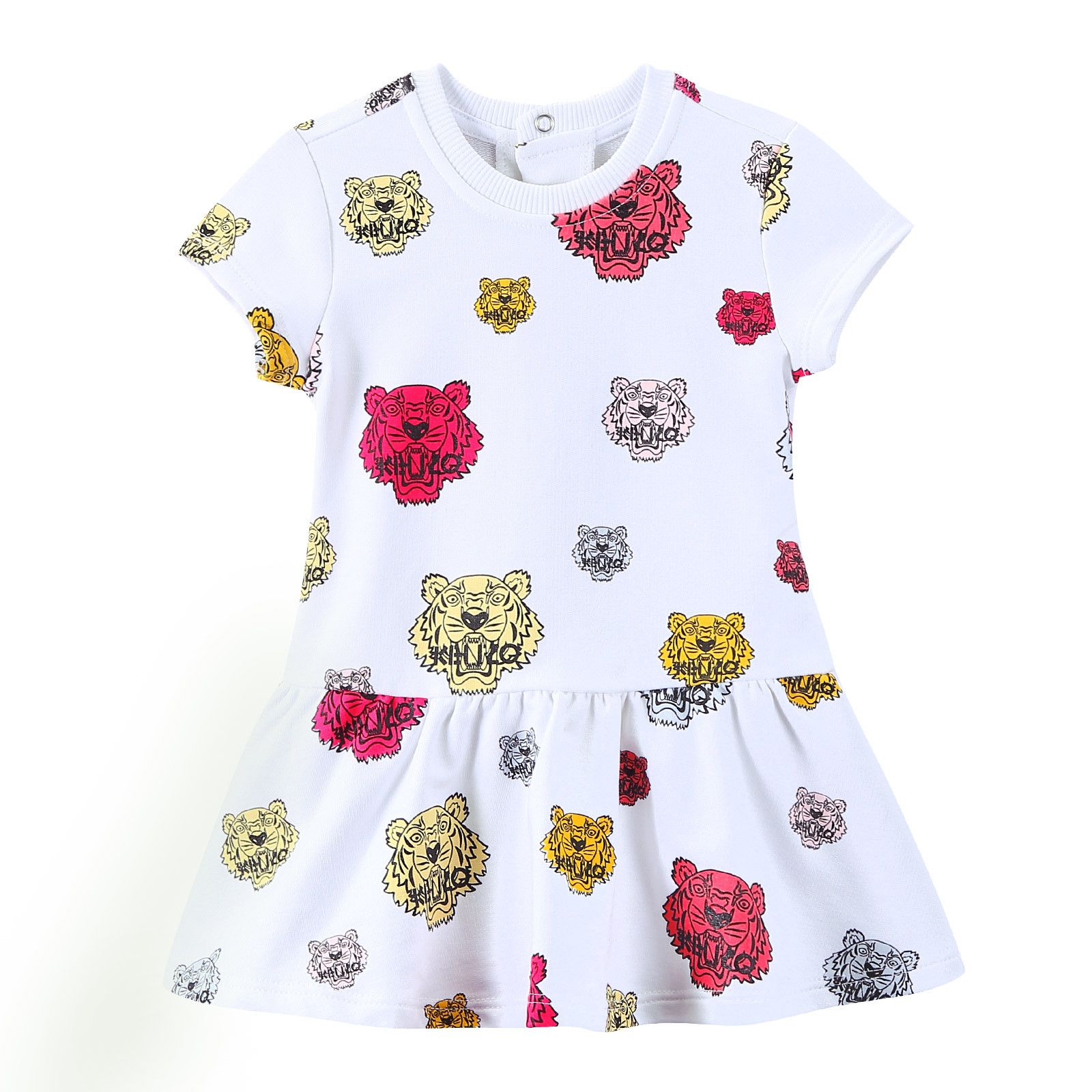 Baby Girls White Allover Tiger Head Printed Dress - CÉMAROSE | Children's Fashion Store - 1