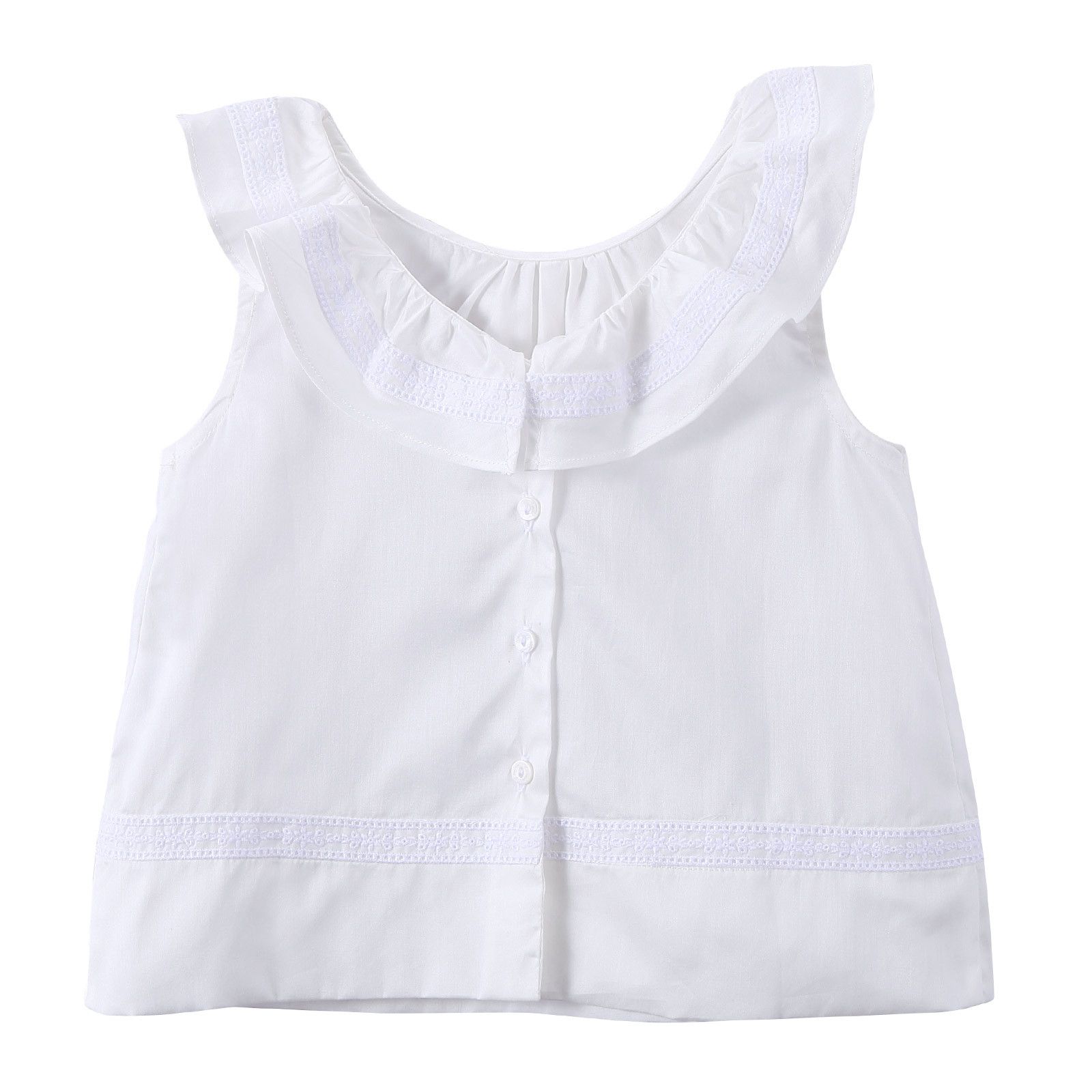 Girls Ivory Ruffled Collar Cotton Sleeveless Blouse - CÉMAROSE | Children's Fashion Store - 2