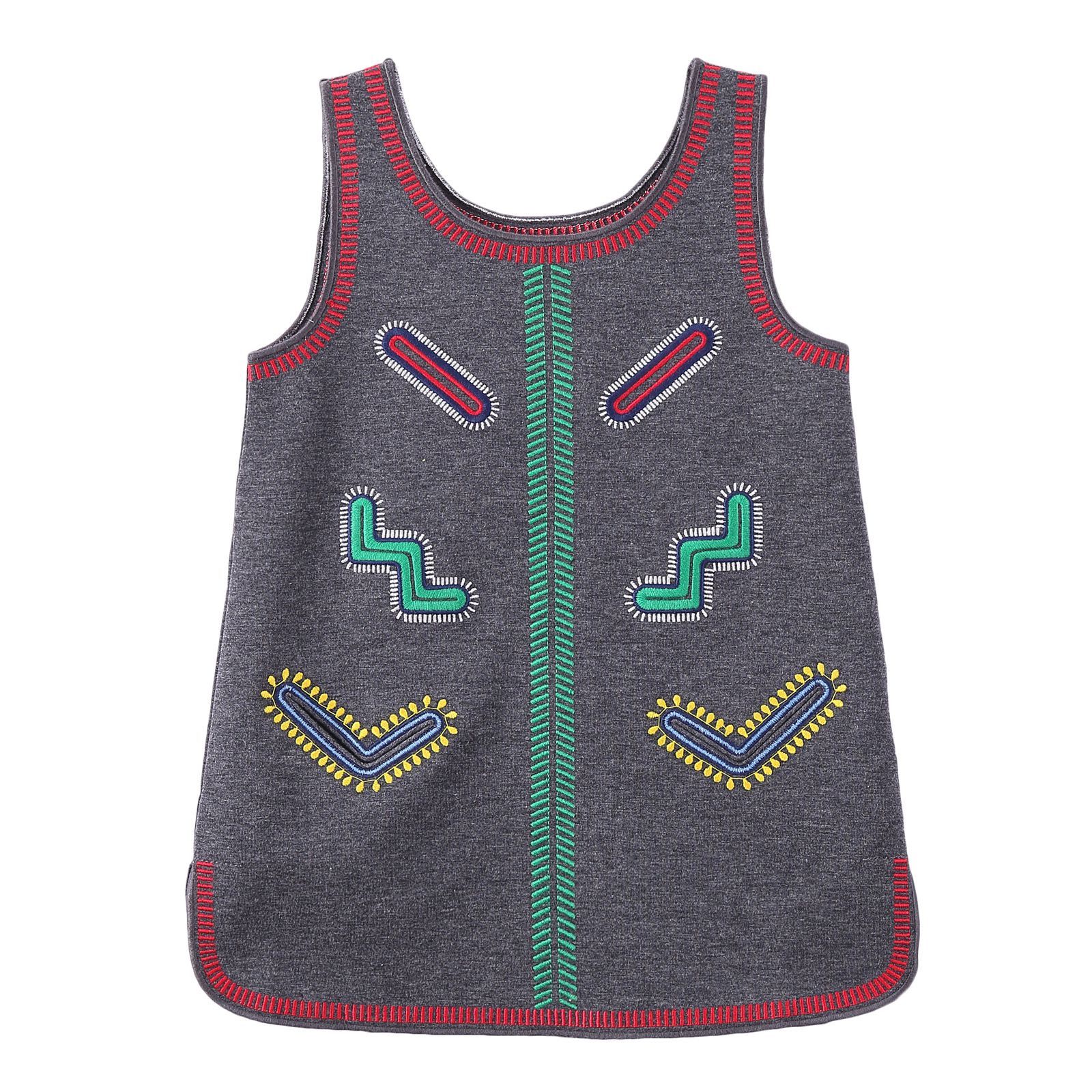 Girls Grey Zig Zag Printed Dress - CÉMAROSE | Children's Fashion Store - 1