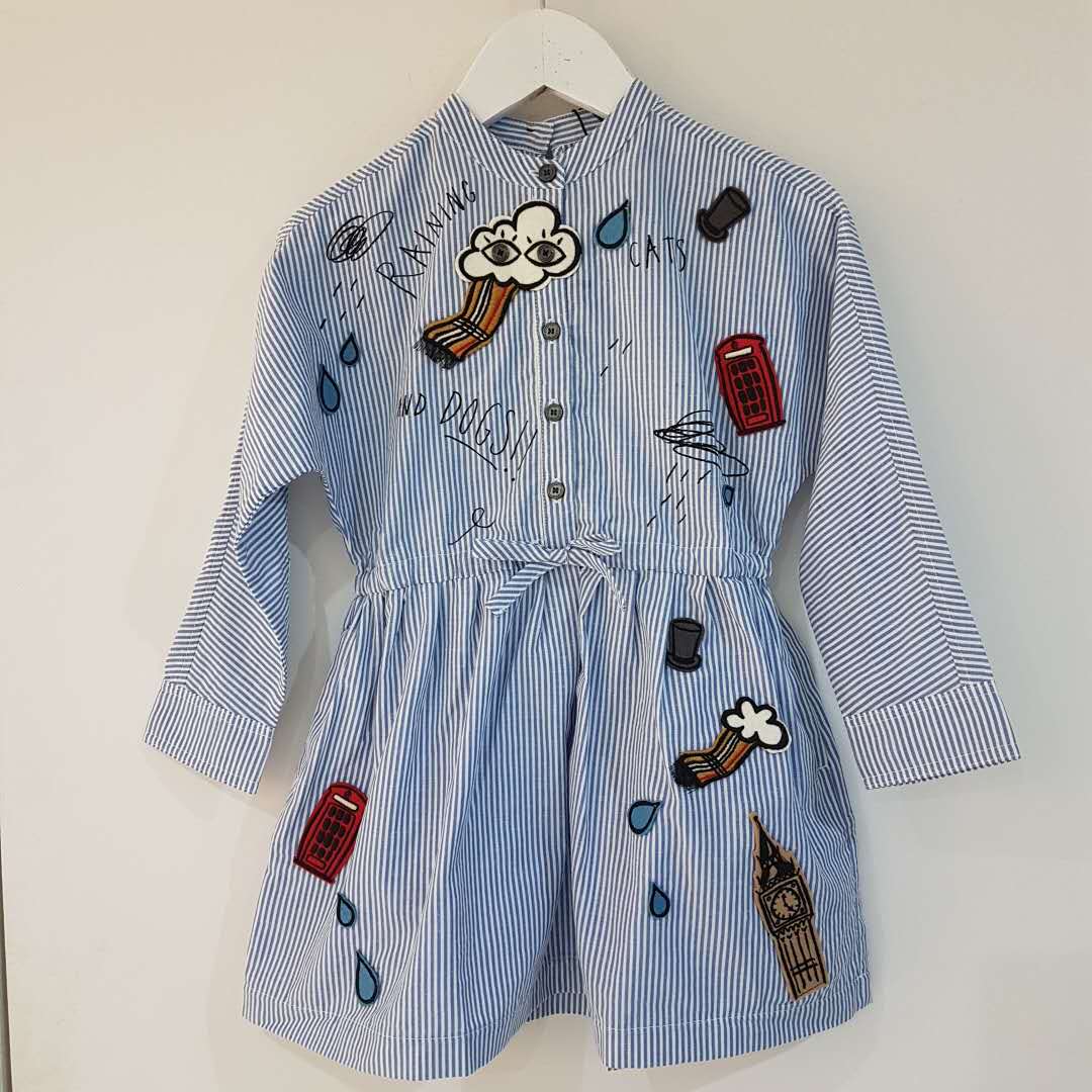 Girls Pale Blue Cotton Dress