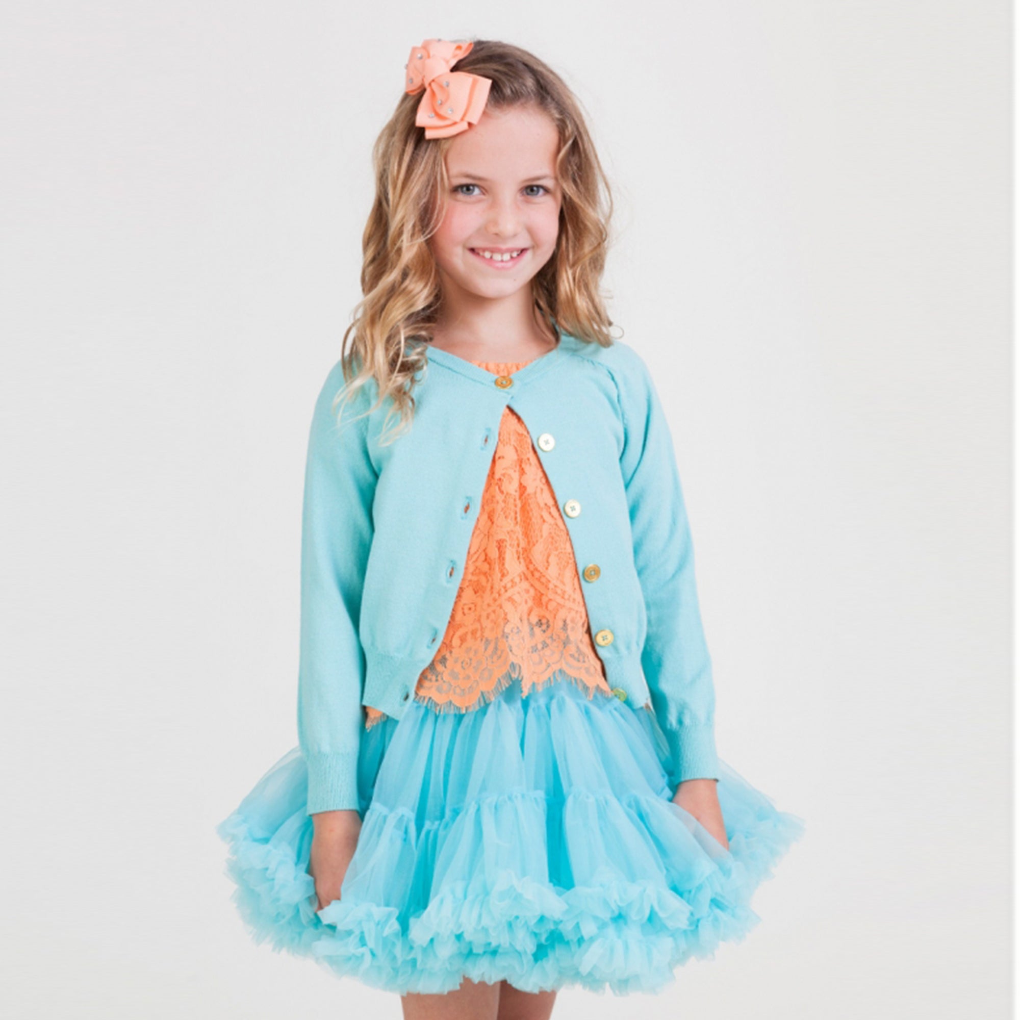 Girls Aqua Cotton Cardigan