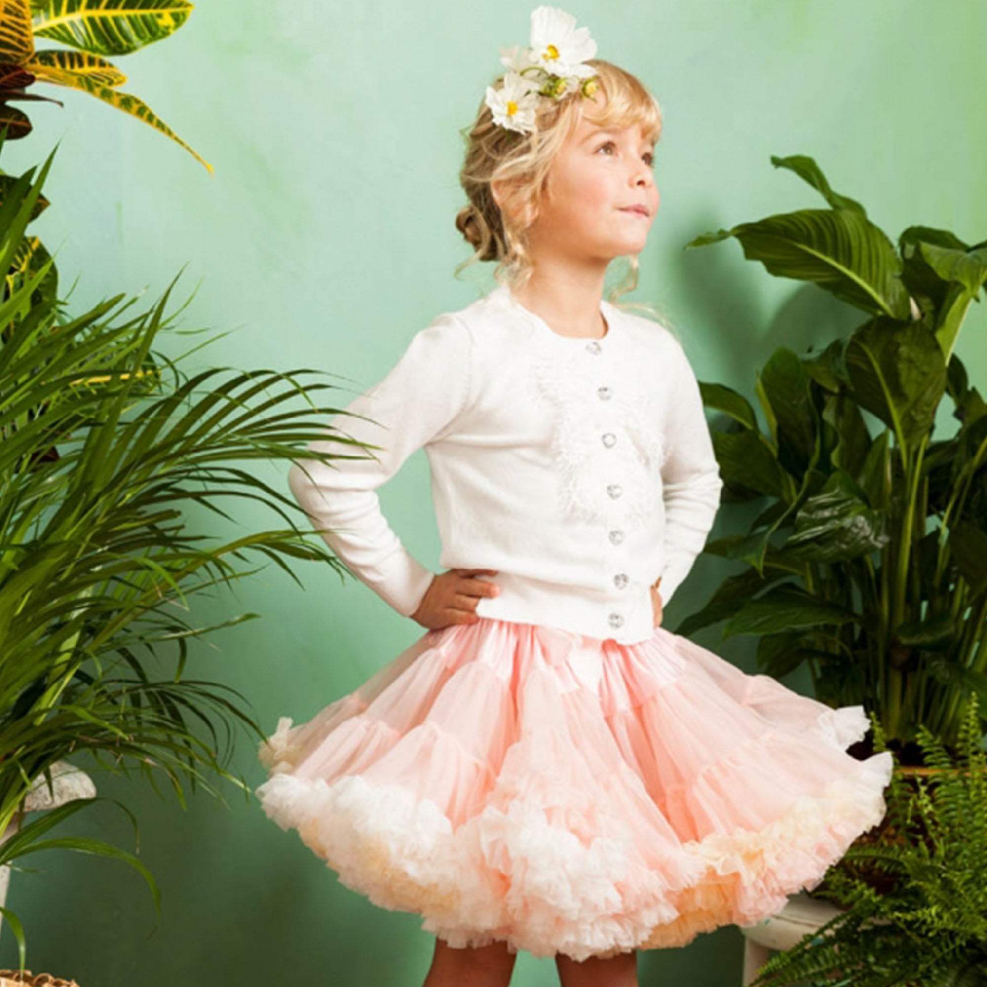 Girls White Cotton Cardigan