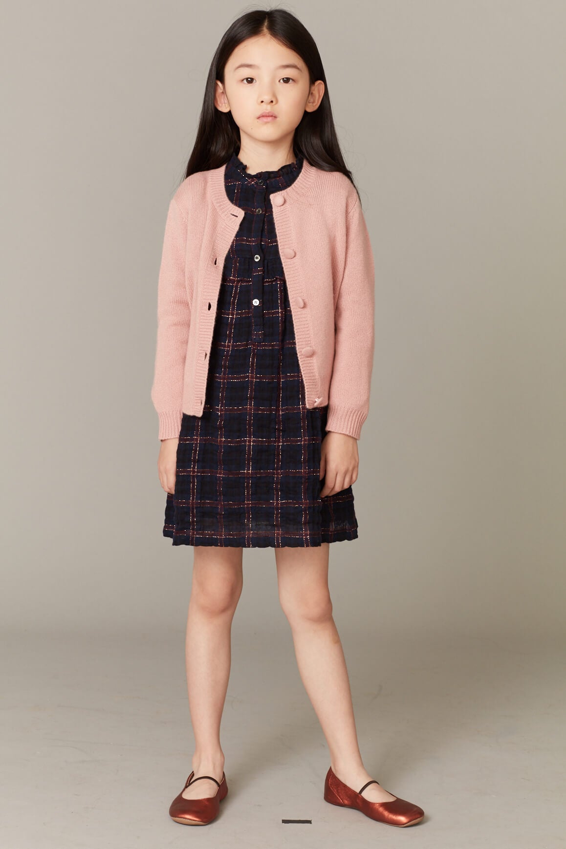 Girls Dark Blue Check Cotton Dress