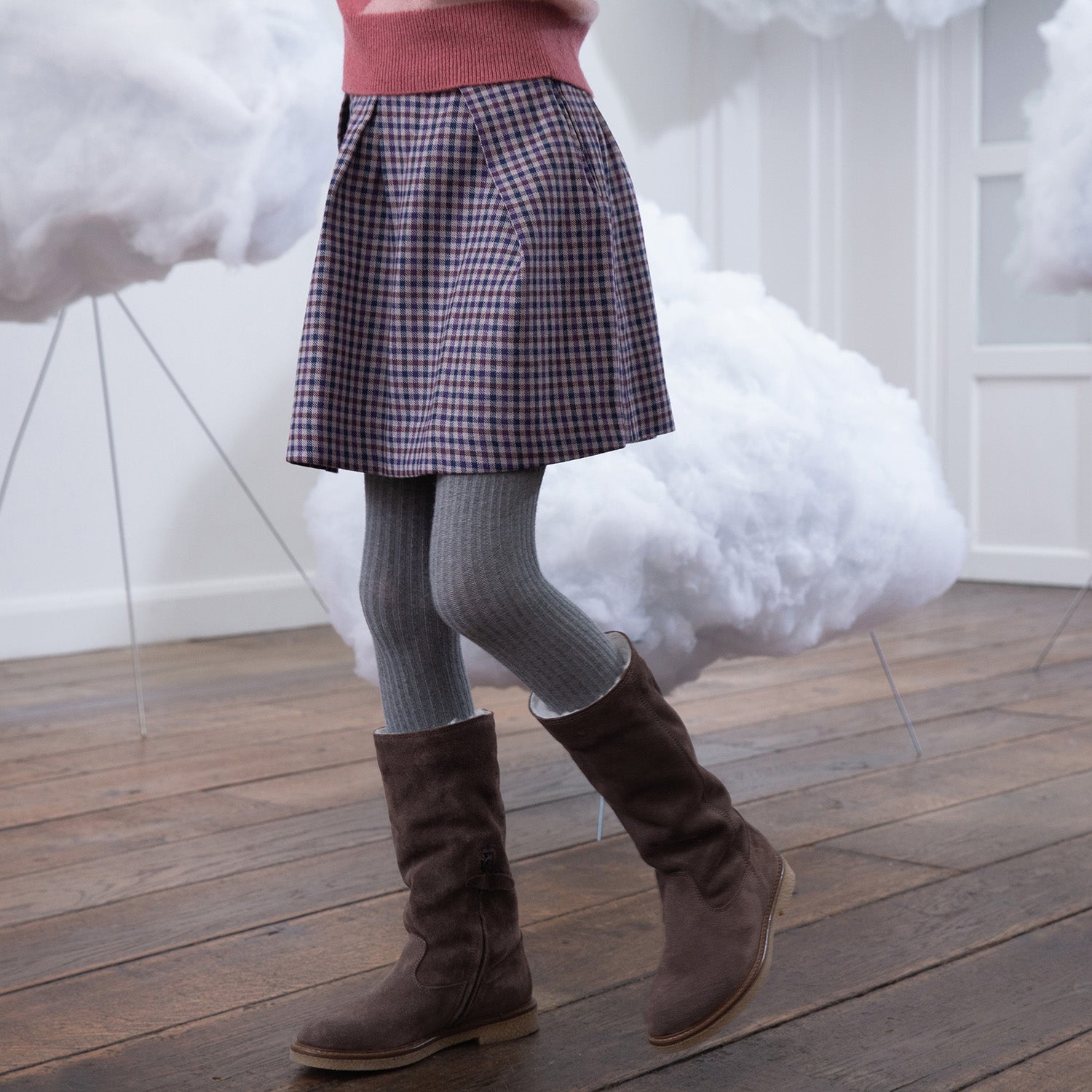 Girls Prune Check Skirt