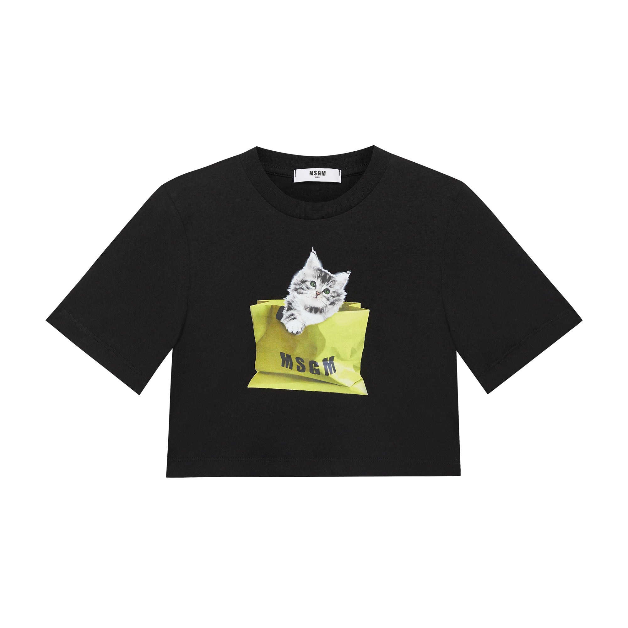 Girls Black Printed Cotton T-Shirt