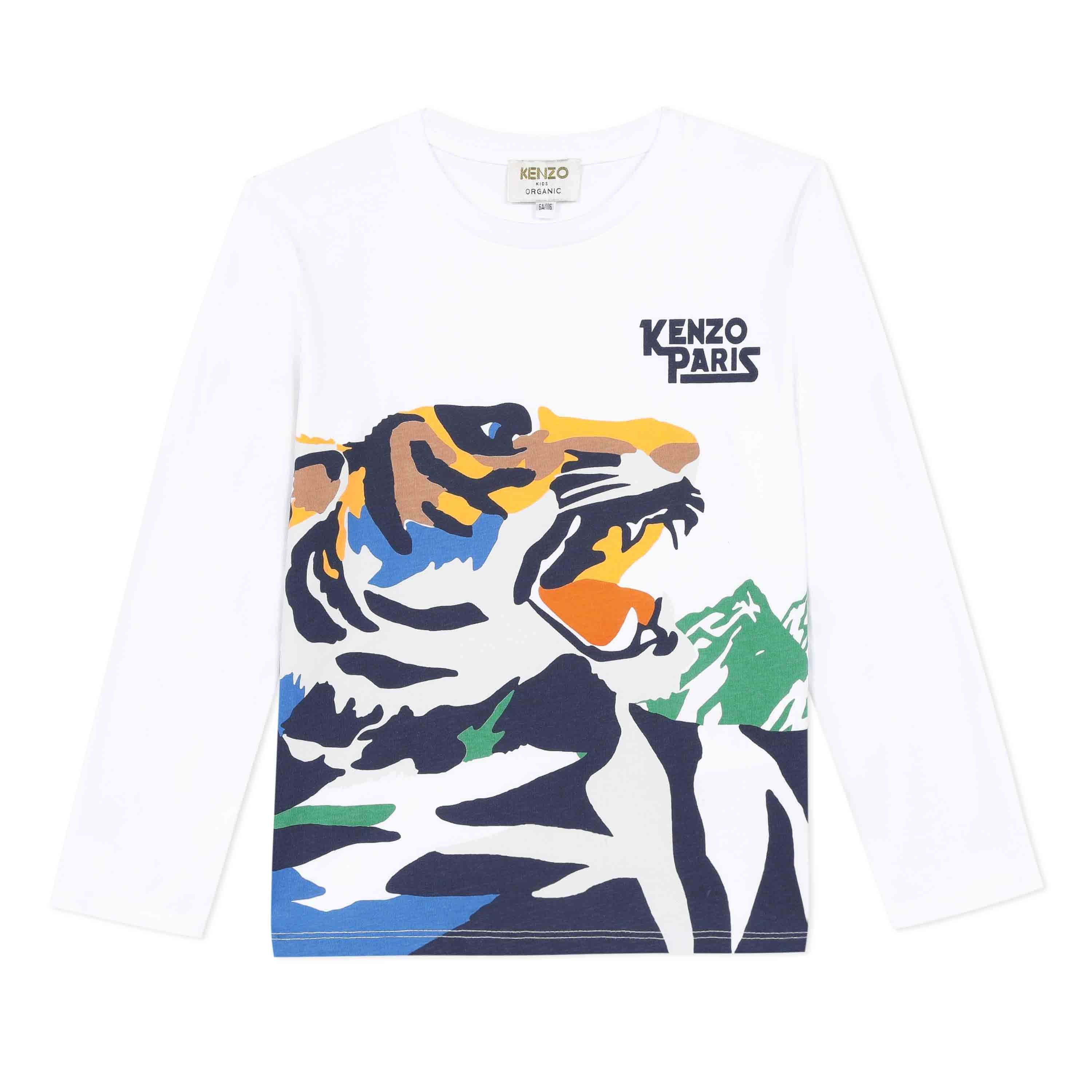 Boys Optic White Tiger Cotton T-Shirt