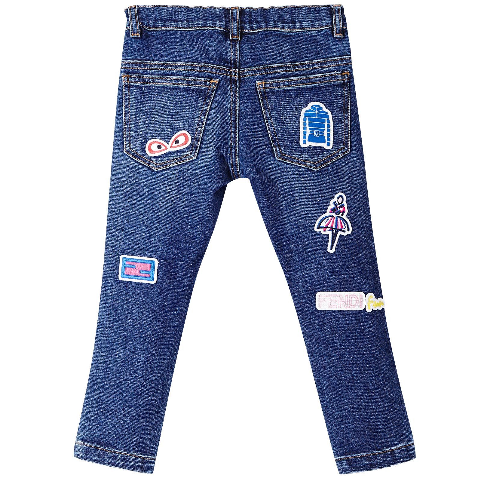Girls Blue Denim Patch Logo Badge Jeans - CÉMAROSE | Children's Fashion Store - 2