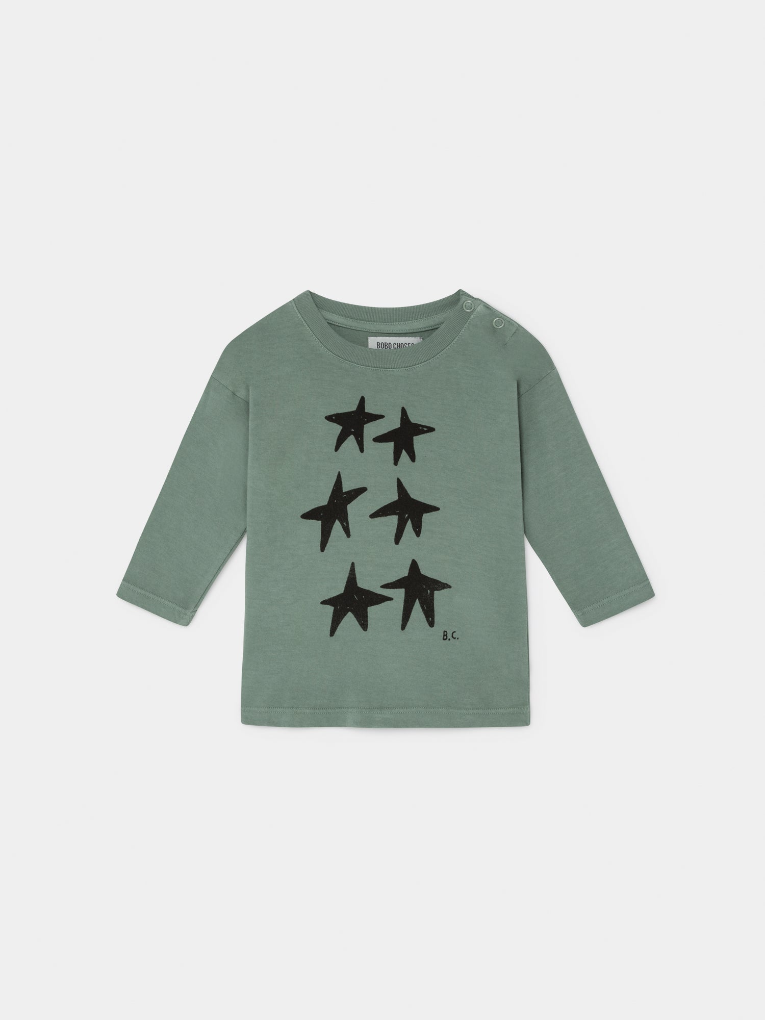 Baby Boys Green Stars Long Sleeve Cotton T-shirt