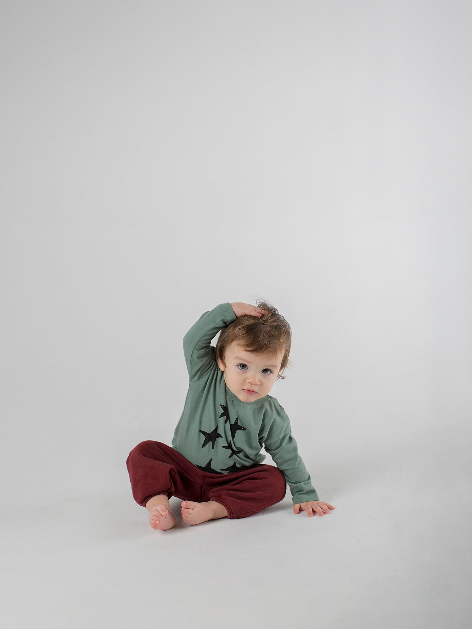 Baby Boys Green Stars Long Sleeve Cotton T-shirt