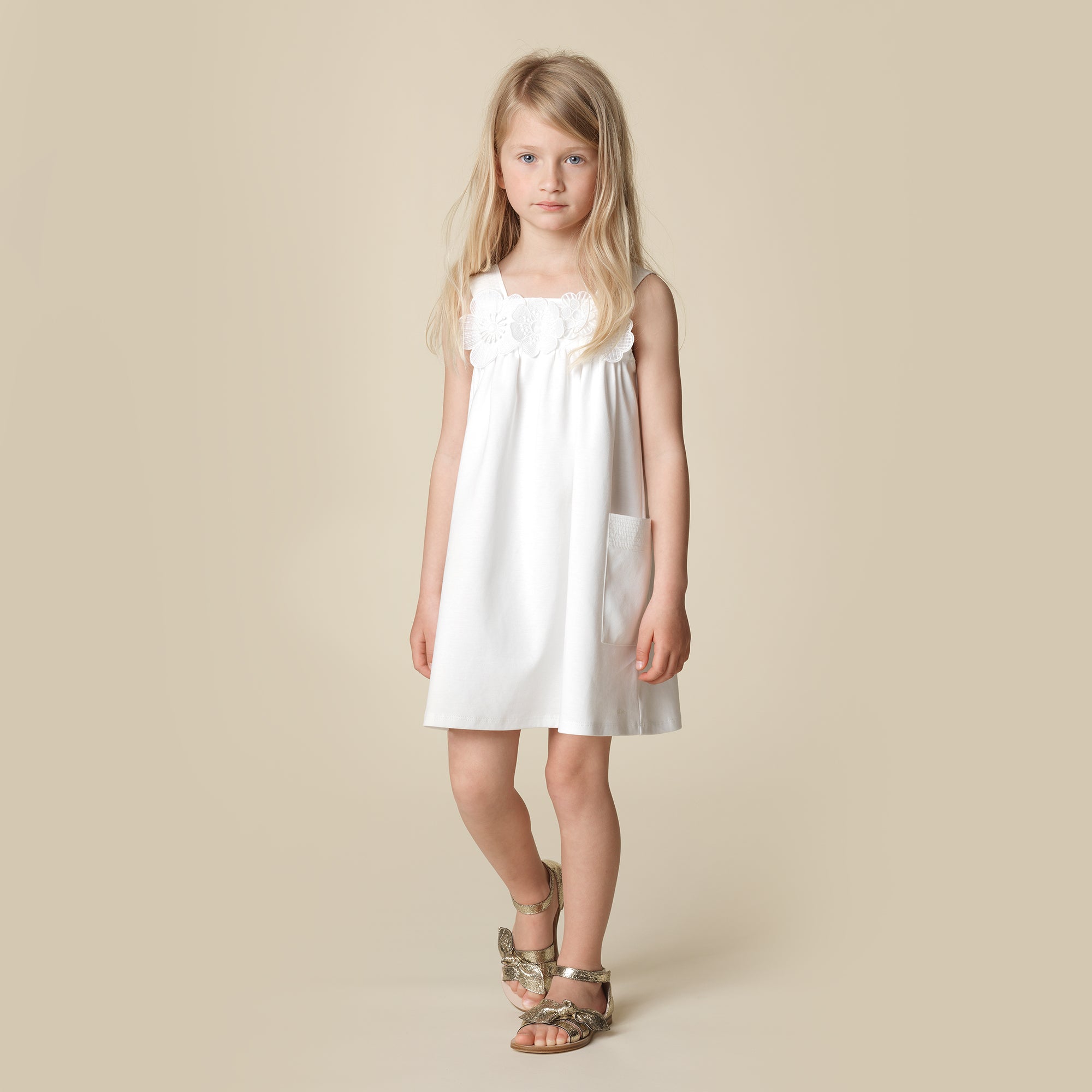 Girls Off White Cotton Dress
