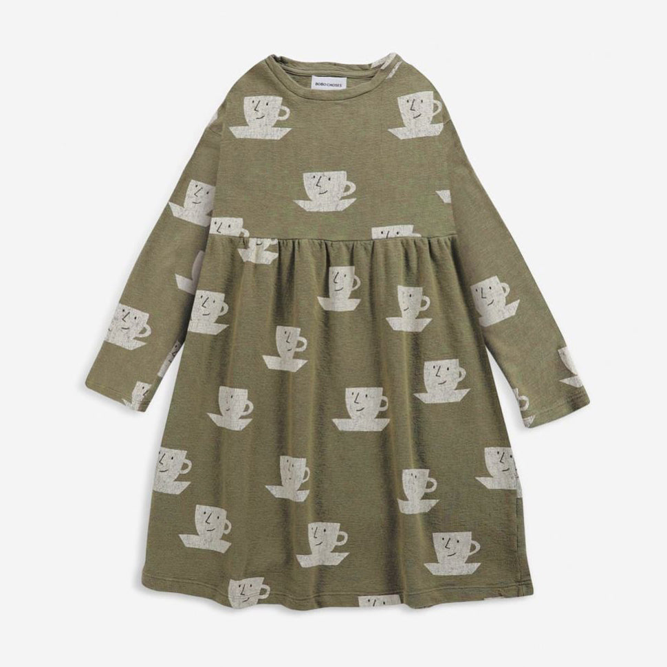 Girls Green Printed Cotton Dress