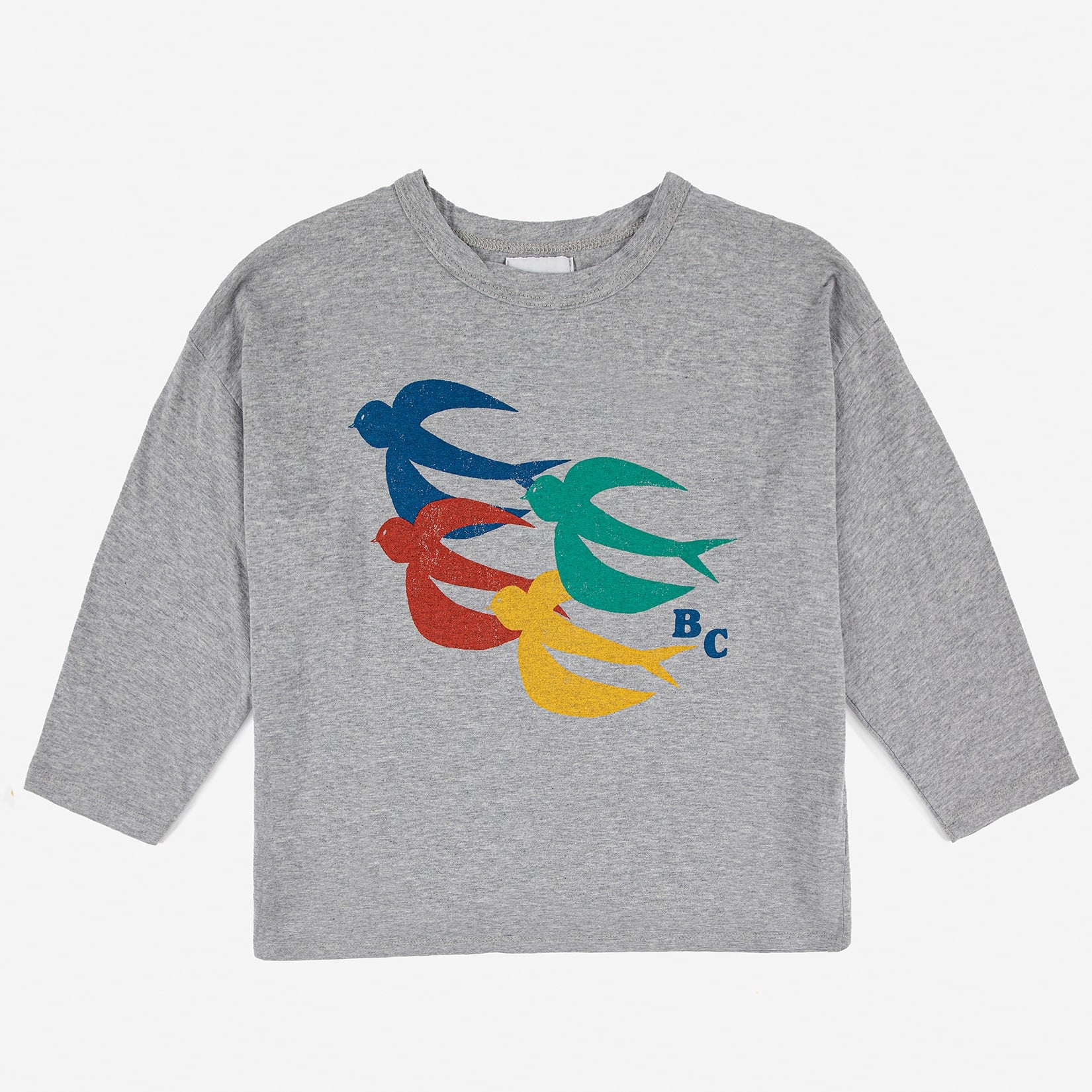 Boys & Girls Grey Birds Printed Cotton T-Shirt