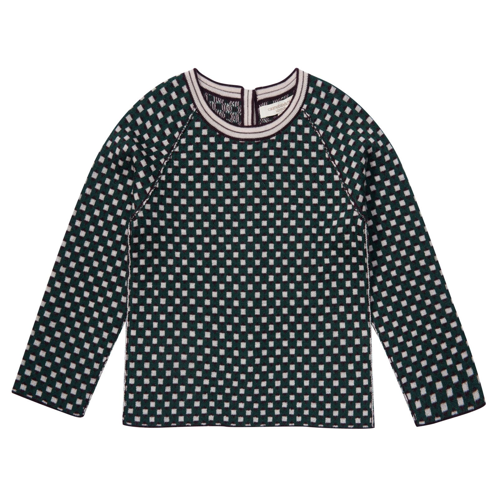 Baby Green&White Intarsia Knitted Sweater - CÉMAROSE | Children's Fashion Store - 1
