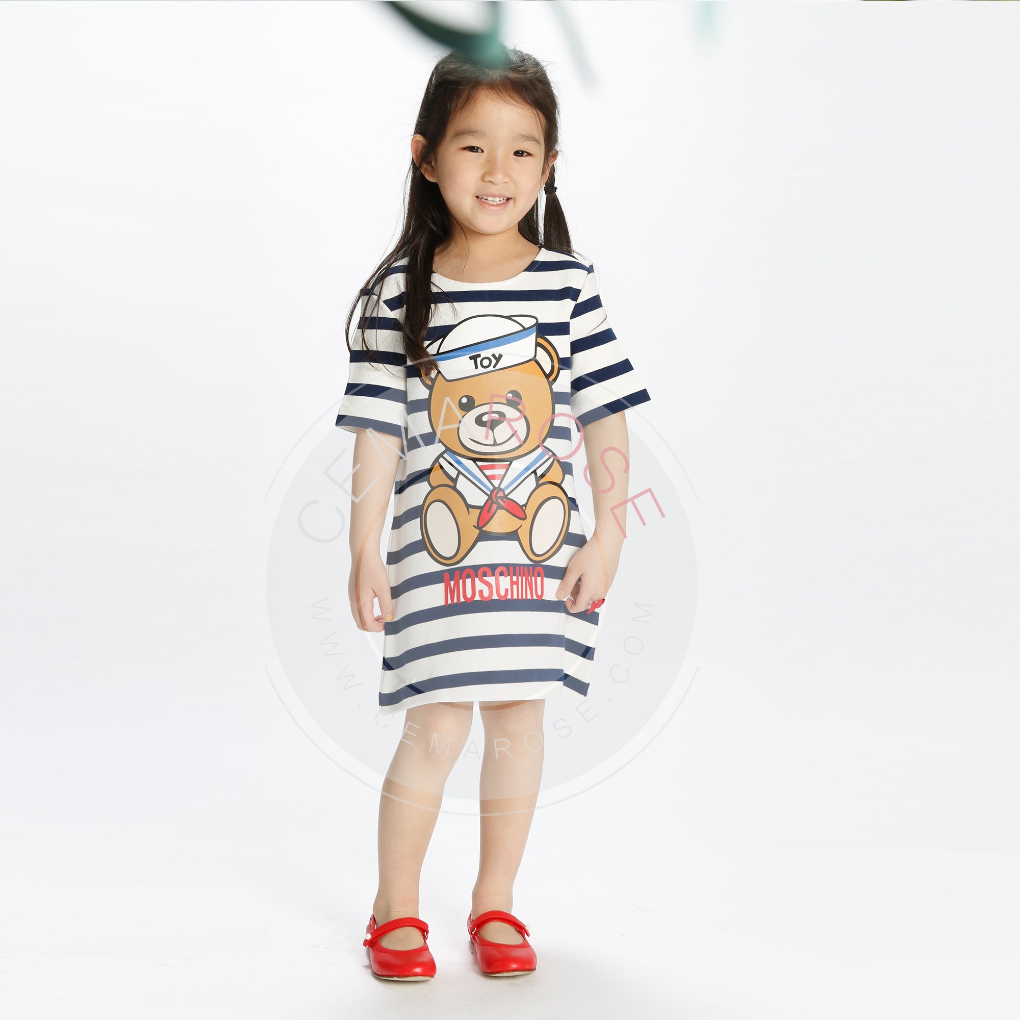 Girls Navy & Cloud Stripes Dress