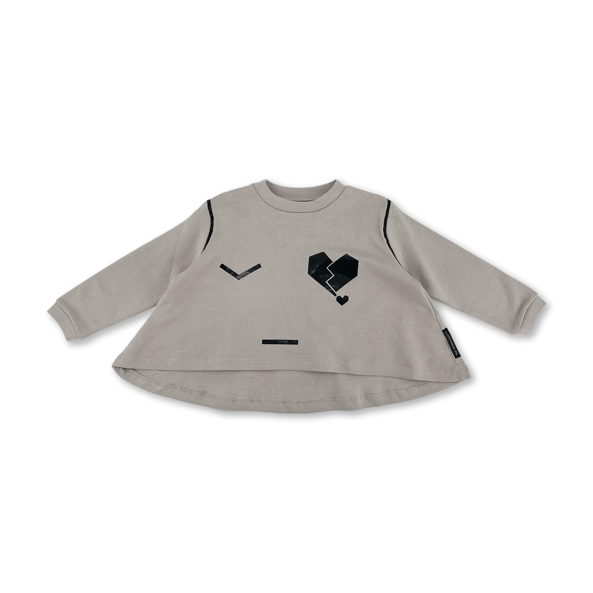 Girls Grey T-Shirt With Black Printed Tear Heart Face