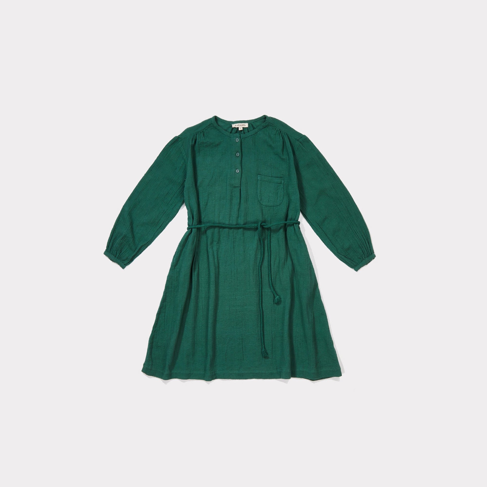 Girls Dark Green Cotton Woven Dress