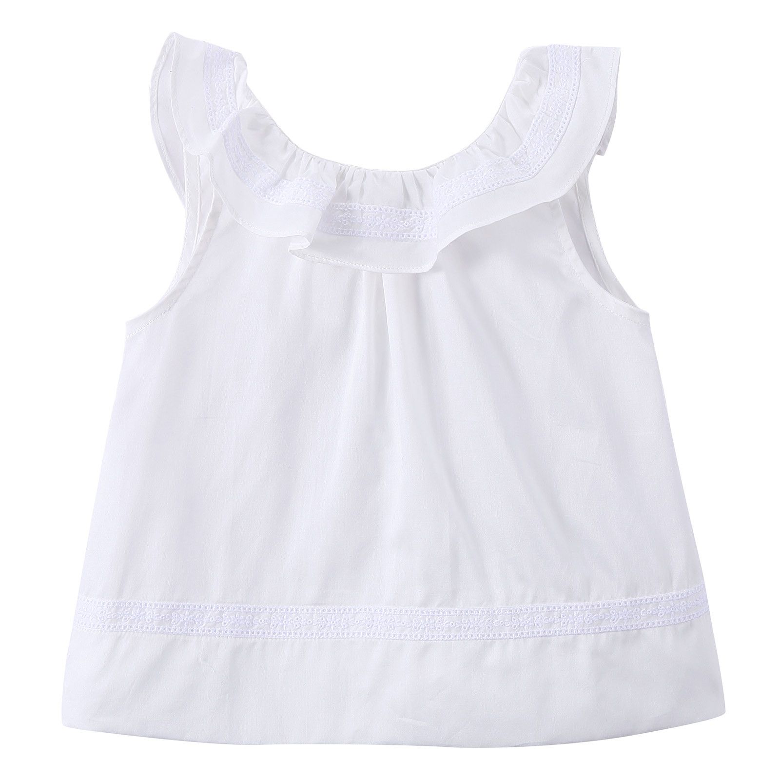 Girls Ivory Ruffled Collar Cotton Sleeveless Blouse - CÉMAROSE | Children's Fashion Store - 1
