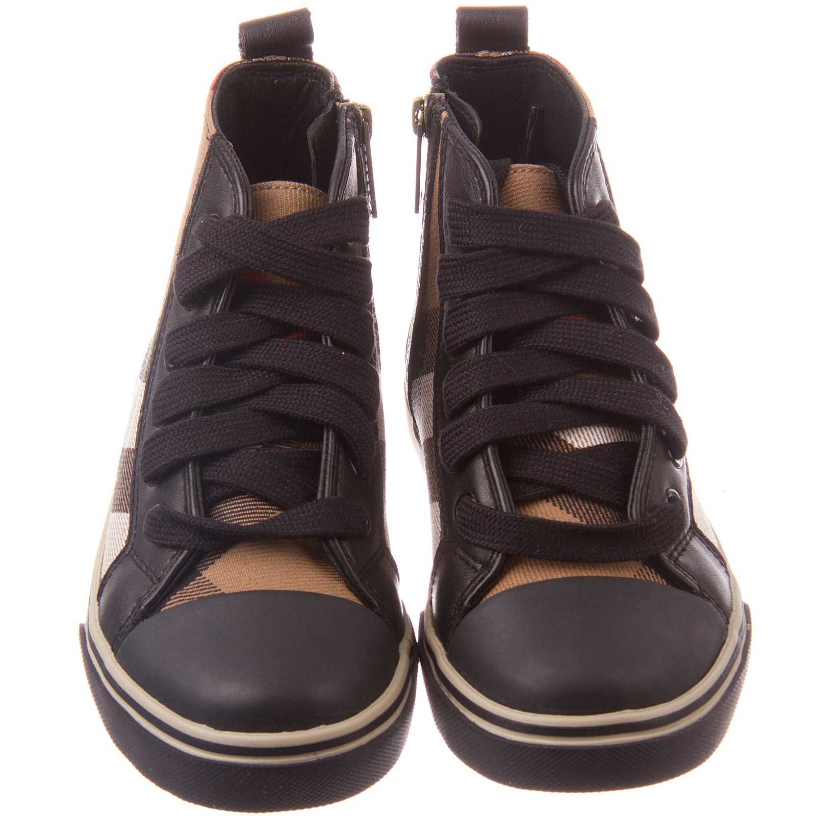 Boys Dark Beige Check High Top&Black Suede Trainers - CÉMAROSE | Children's Fashion Store - 2