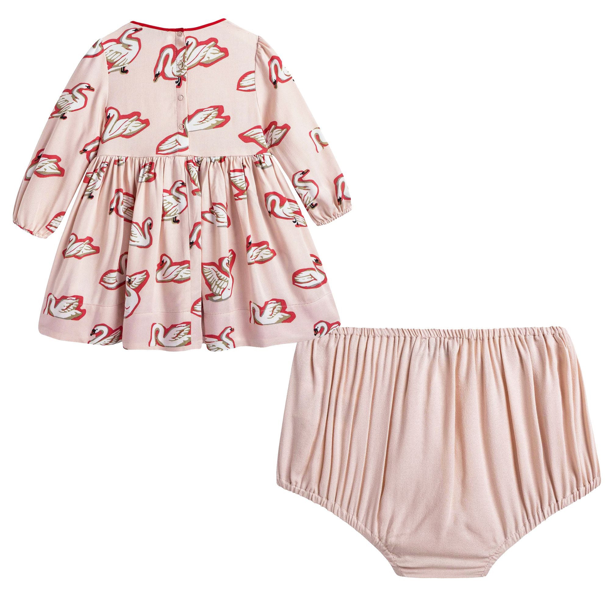 Baby Girls Pink Fleur Swan Printed Dress
